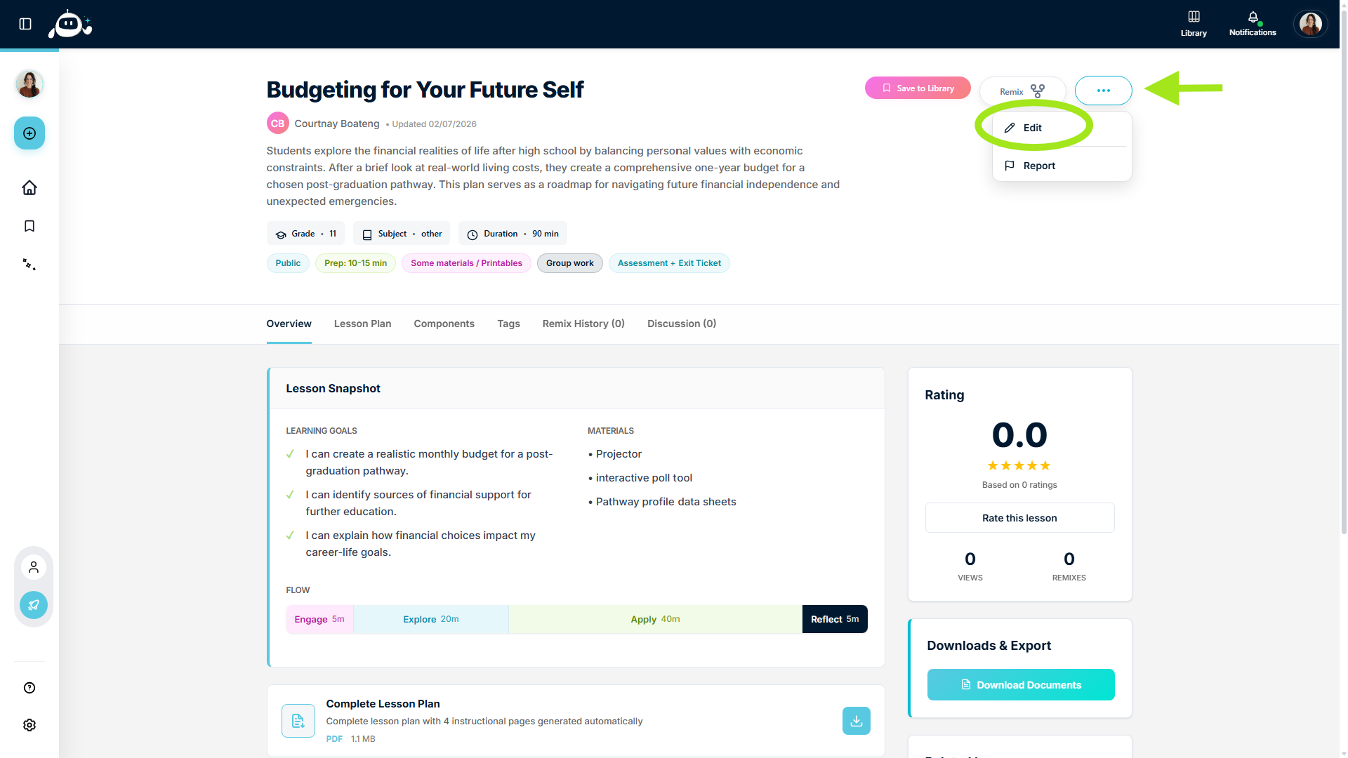 Editing a Published Lesson