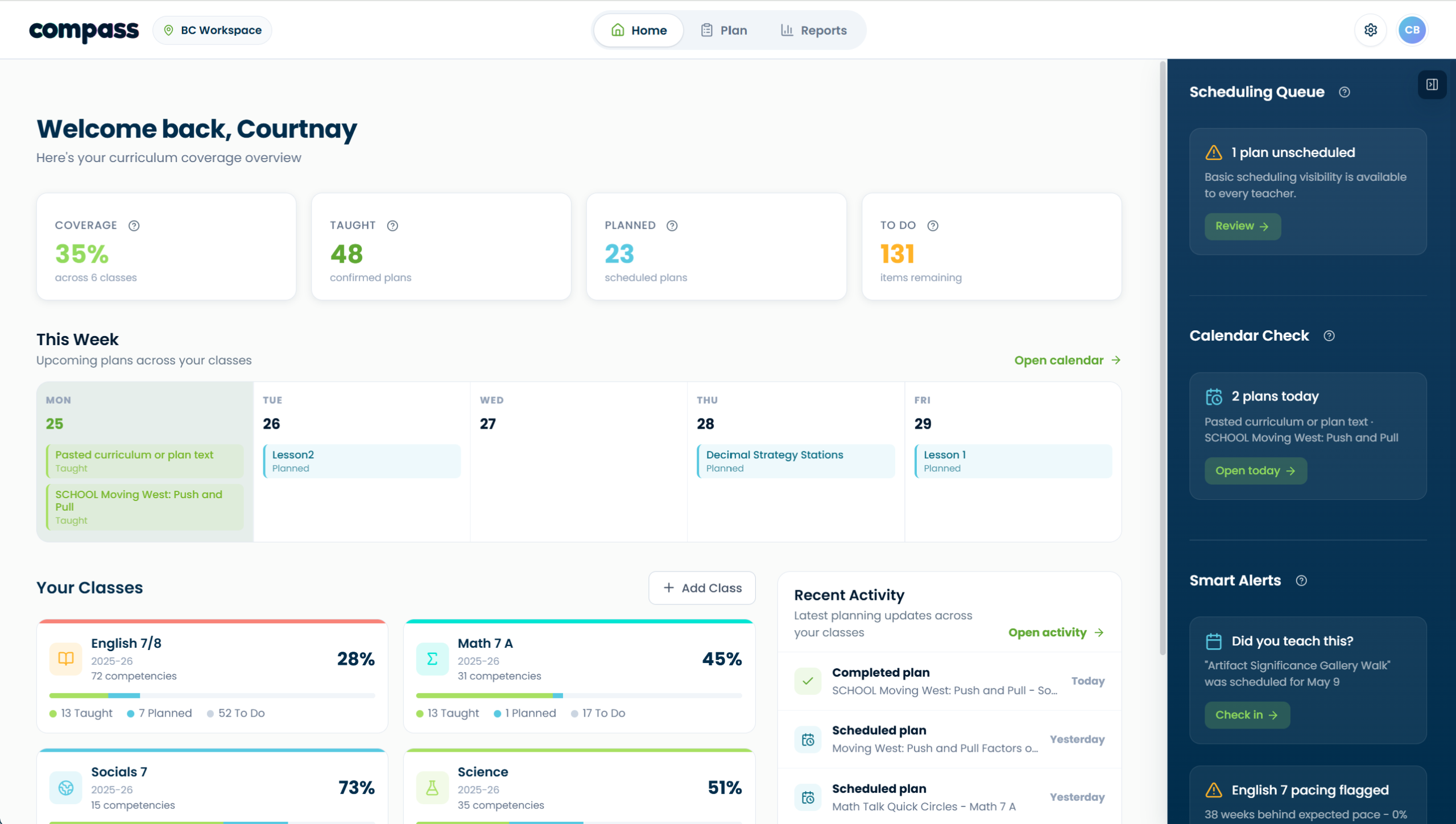 Compass Home dashboard