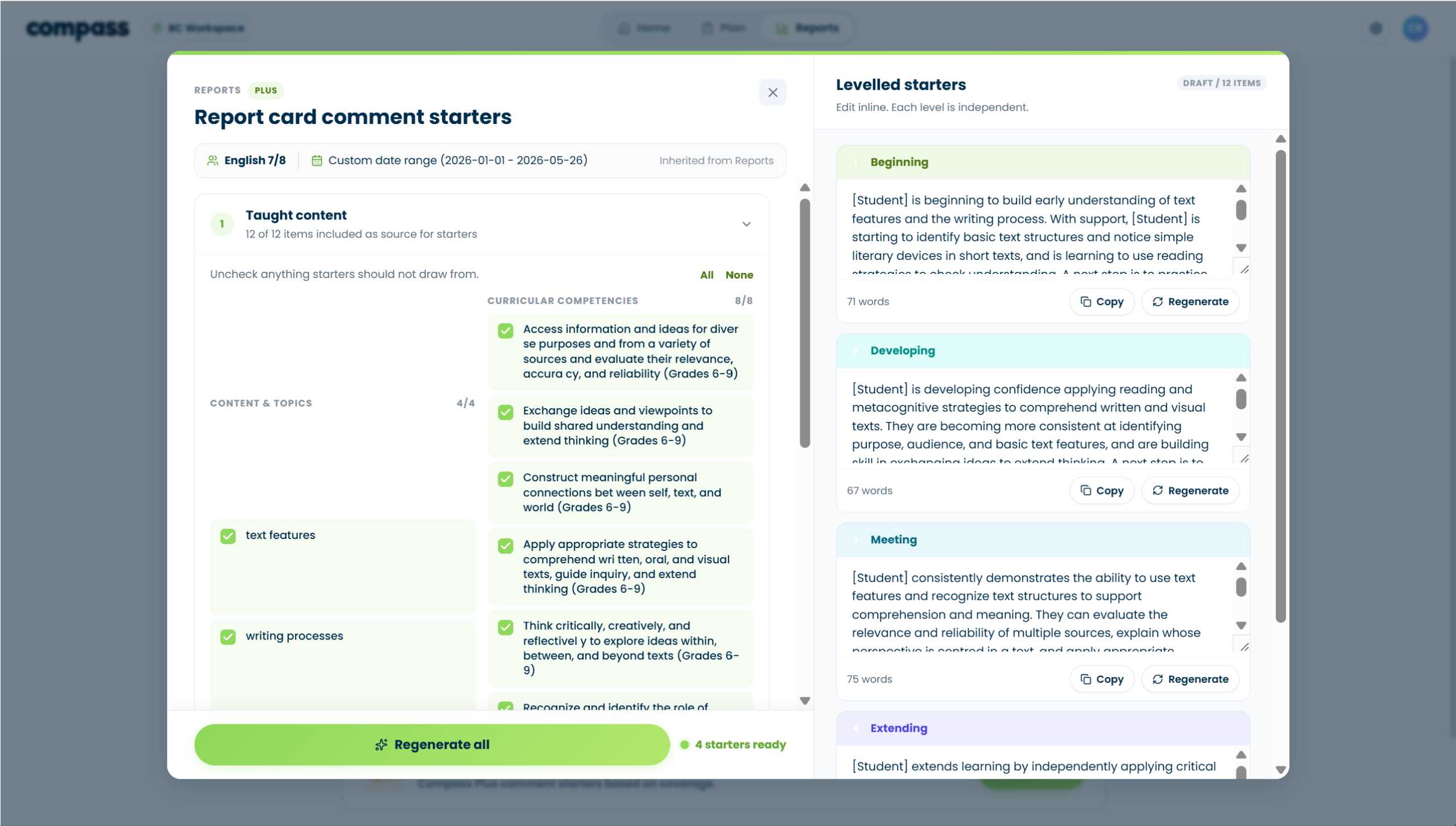 Compass Leveled Report Card Comment Starters preview