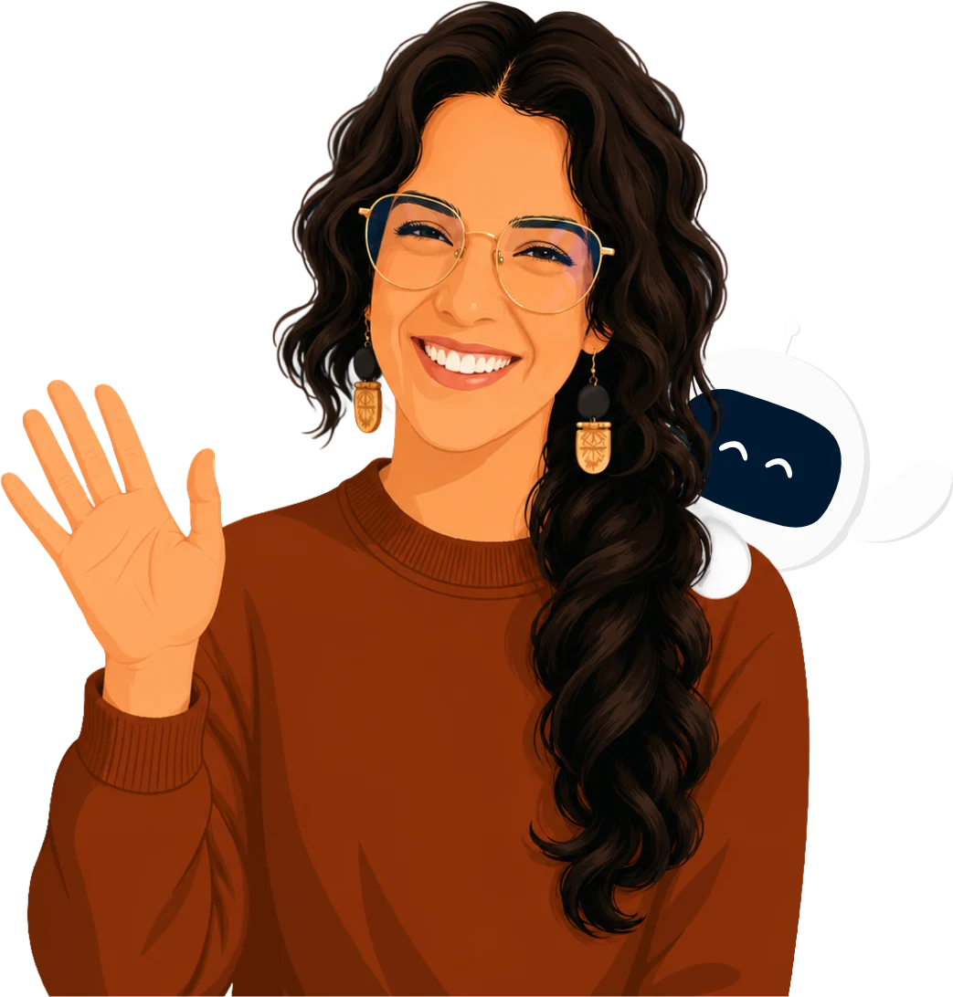 Courtnay, CARL co-founder, waving, with the CARL mascot at her shoulder