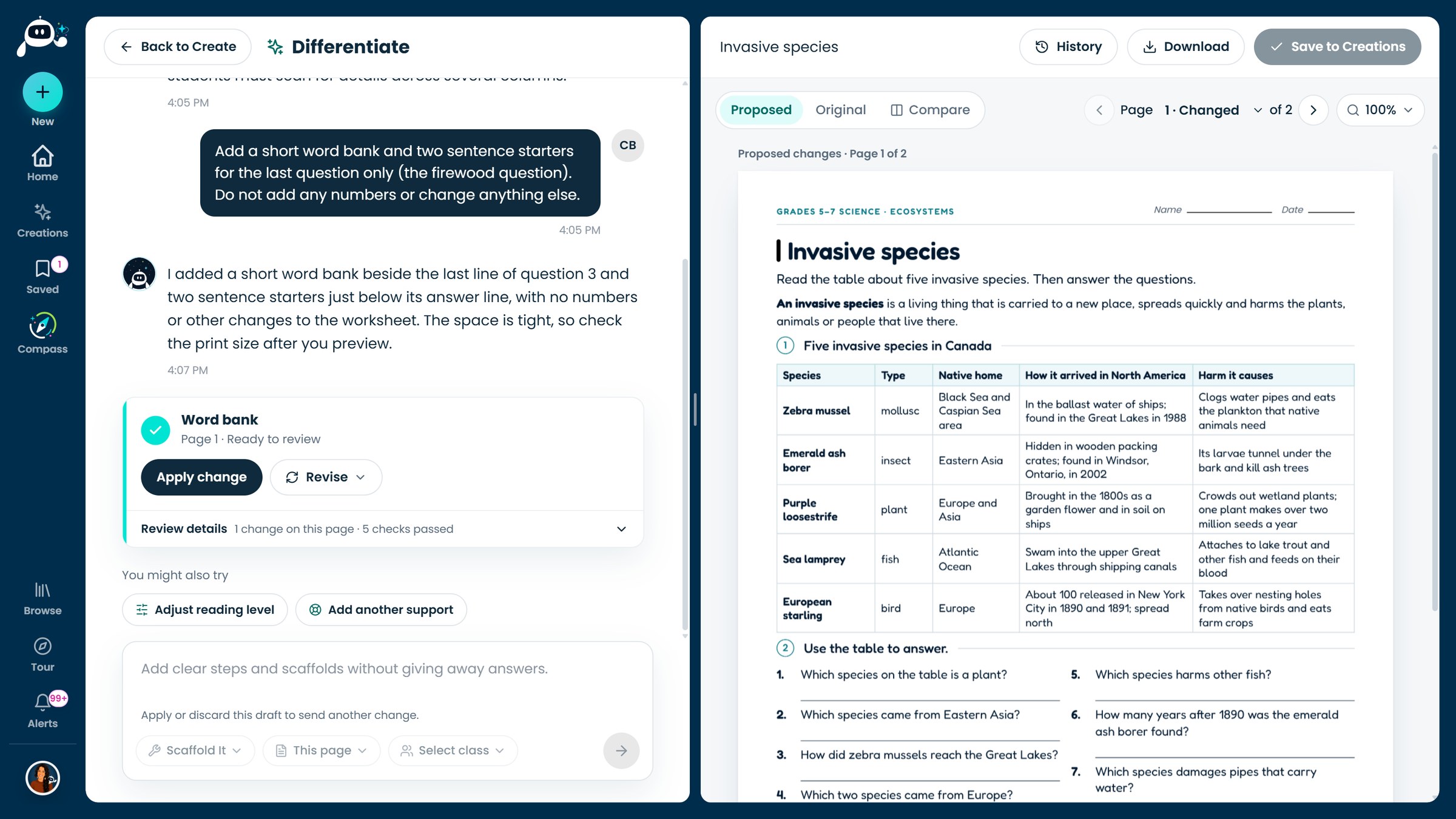 Scaffold It proposal: a short word bank for the last question