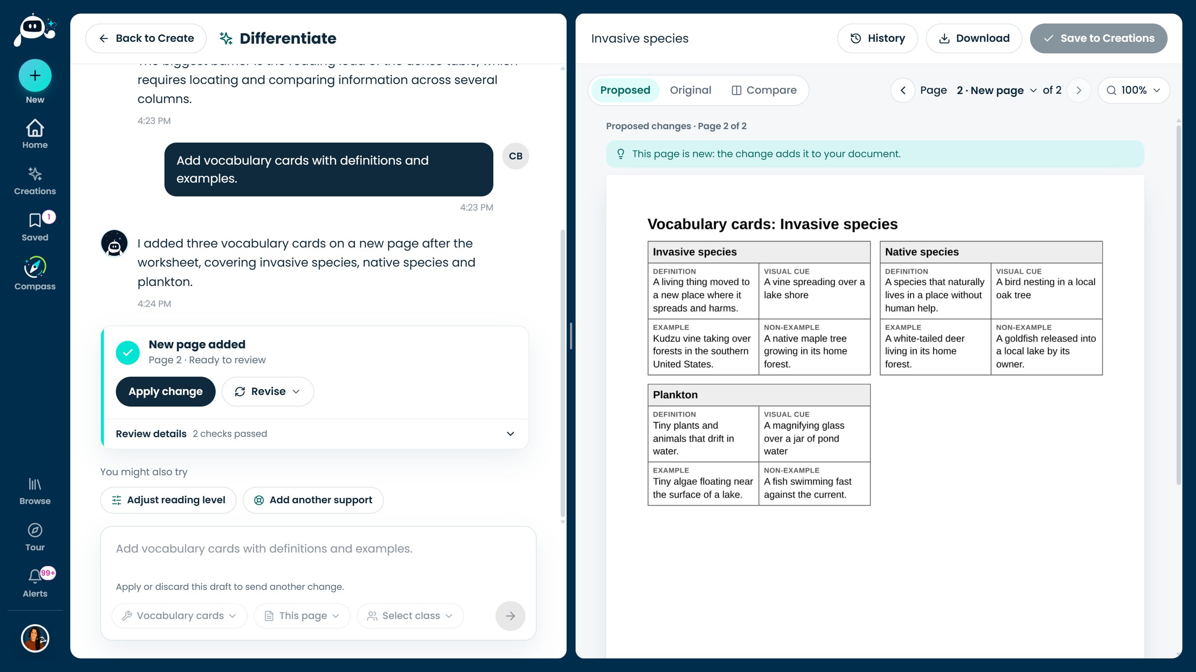 A page of three vocabulary cards