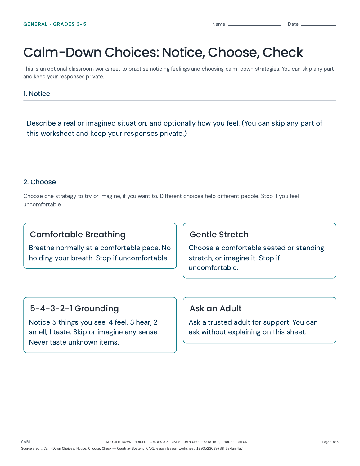 Calm-down choices preview