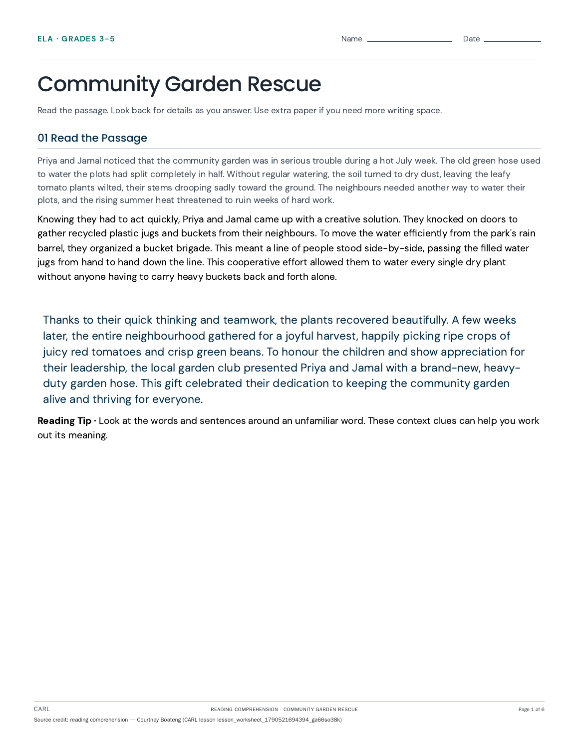 Reading comprehension preview