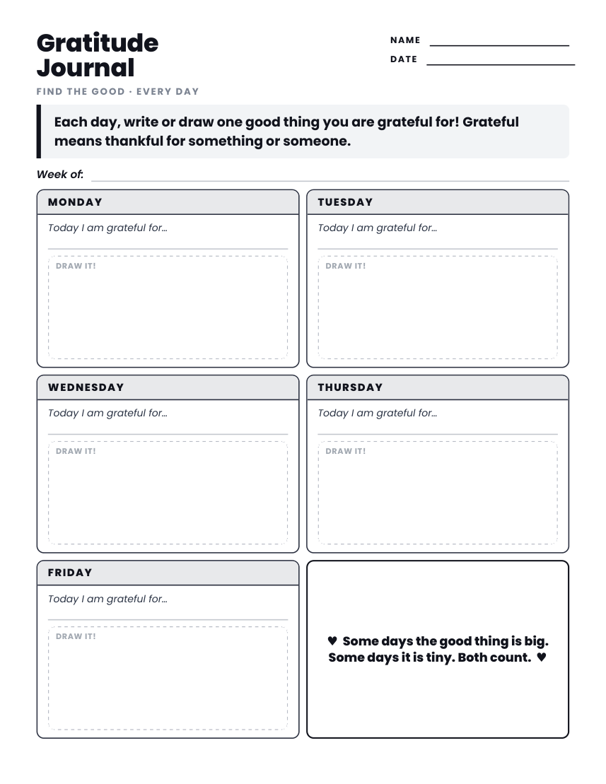 Free printable gratitude journal worksheet preview