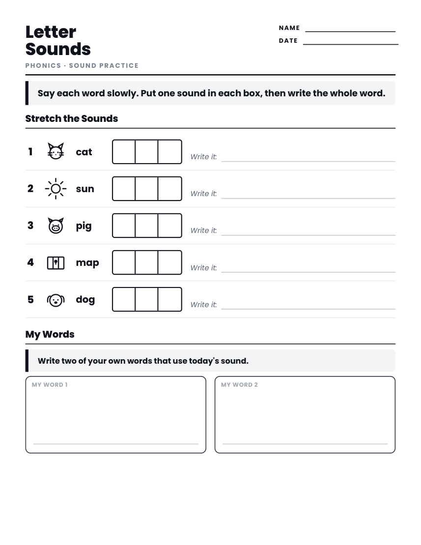 Free printable phonics and letter sounds worksheet preview