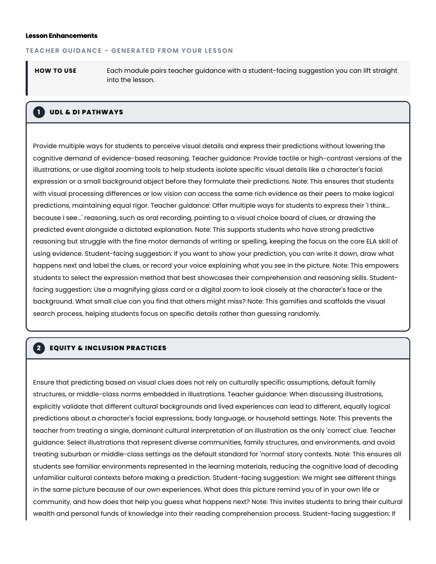 Picture Clues lesson inclusive-support enhancements preview