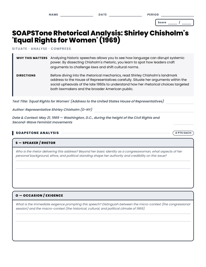 SOAPSTone Chisholm rhetorical analysis worksheet preview