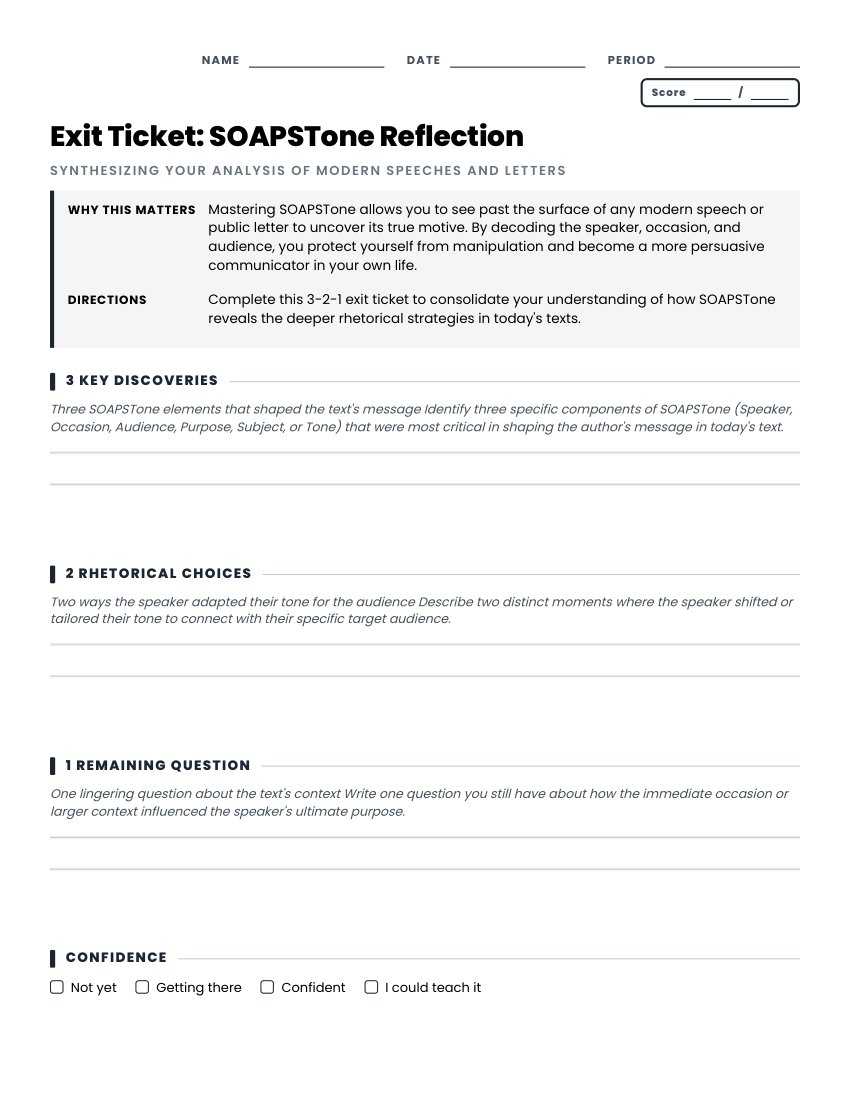 SOAPSTone reflection exit ticket preview