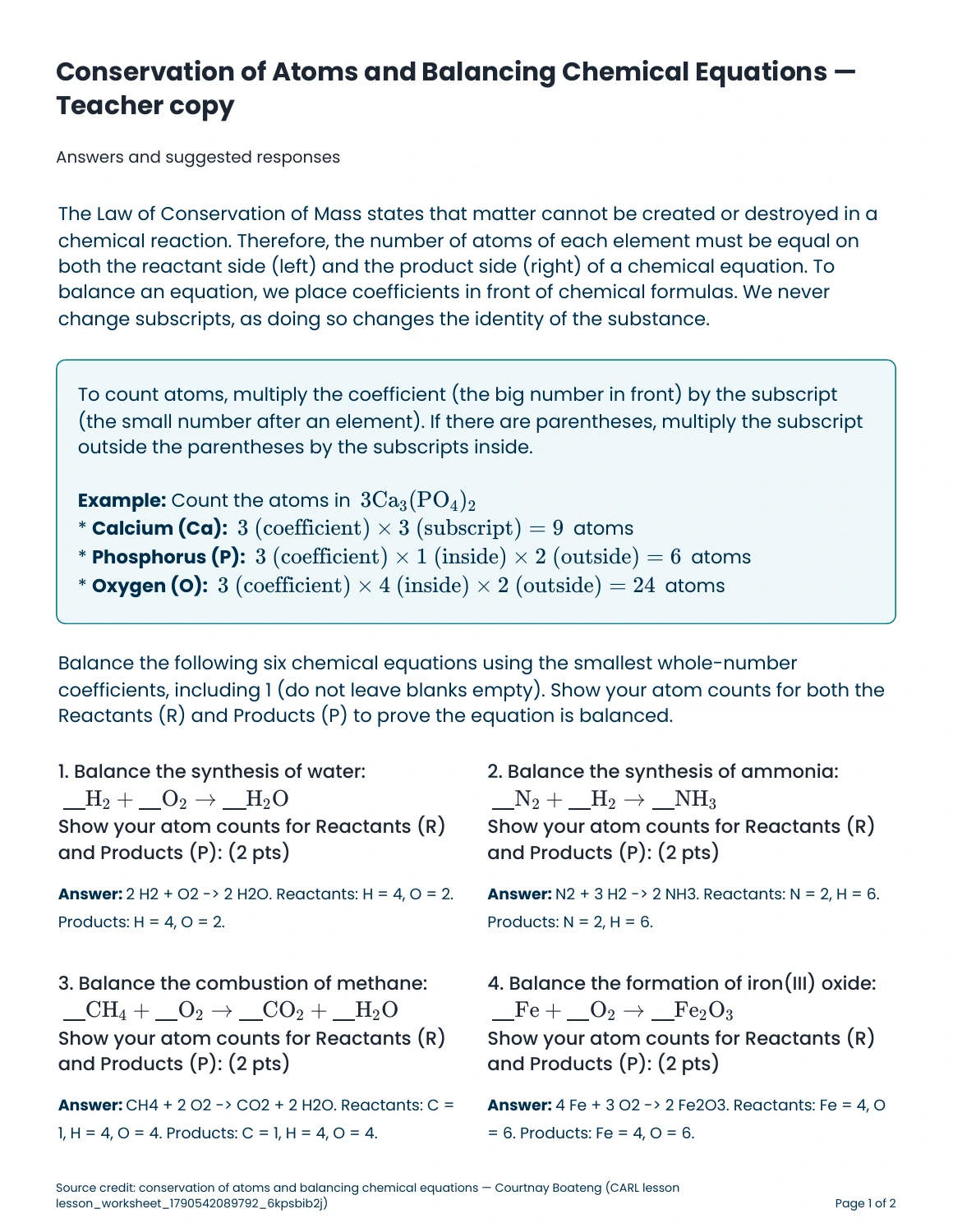 Balancing chemical equations preview