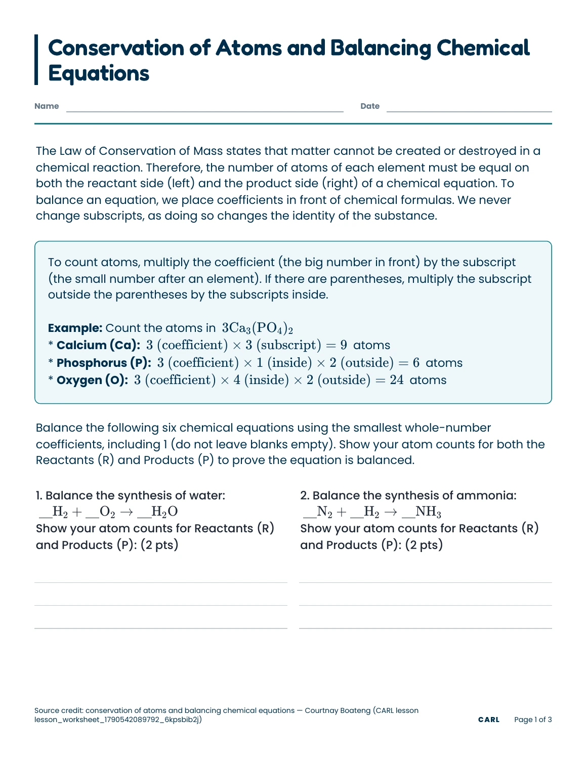 Balancing chemical equations preview