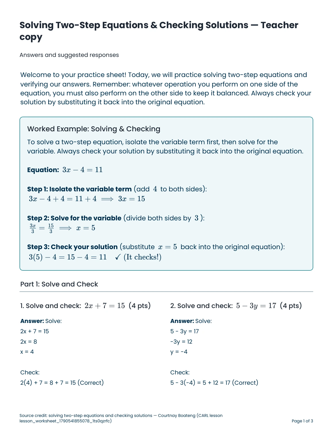 Two-step equations preview