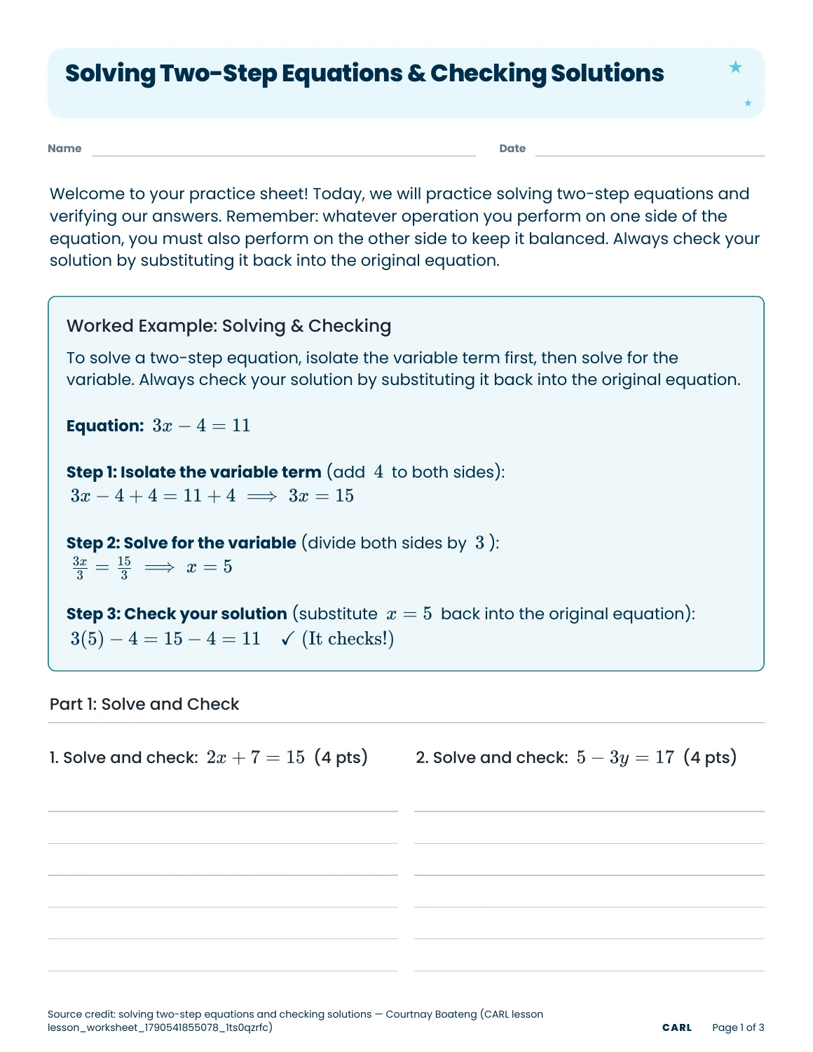 Two-step equations preview