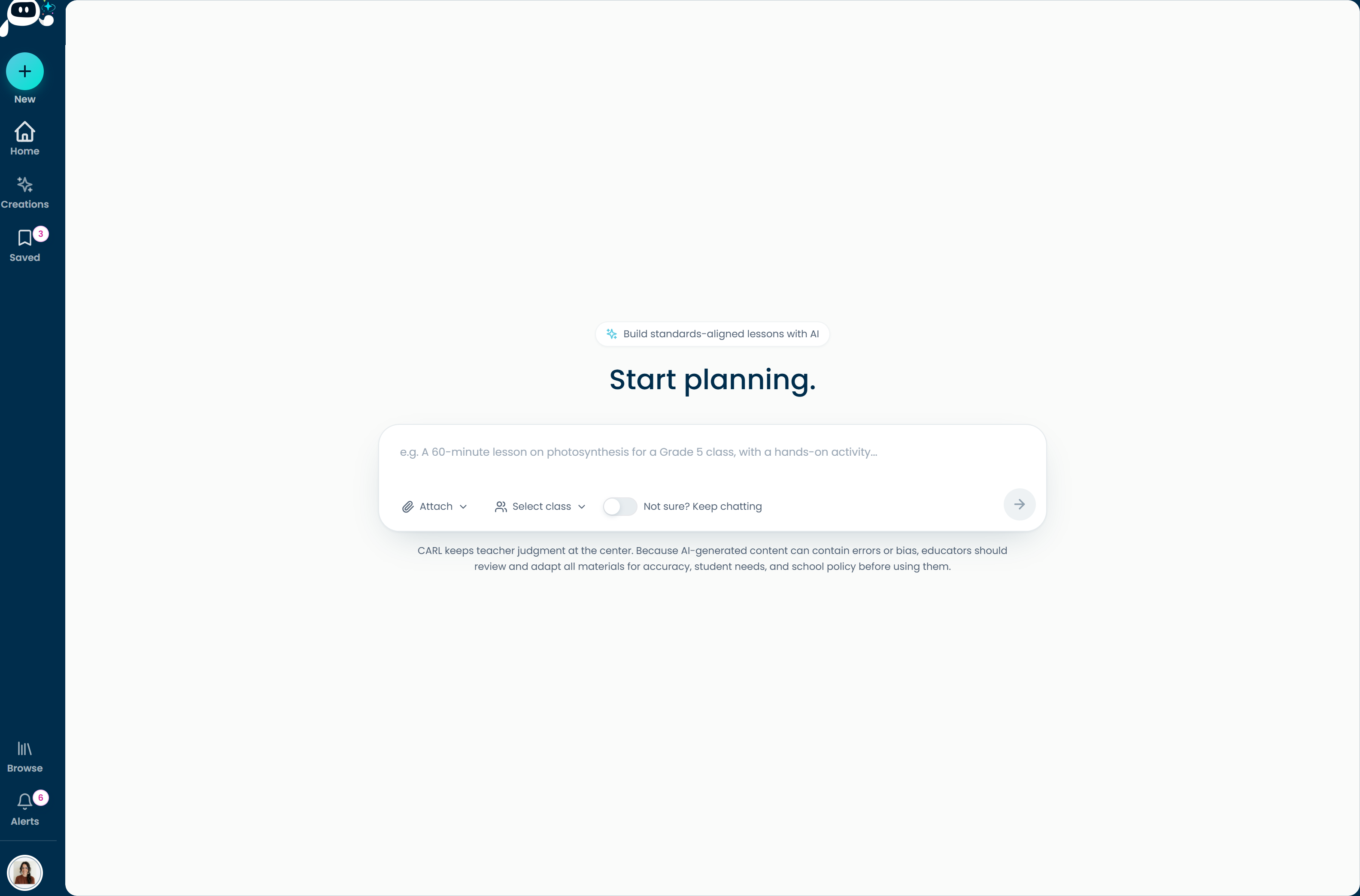 The Start planning screen