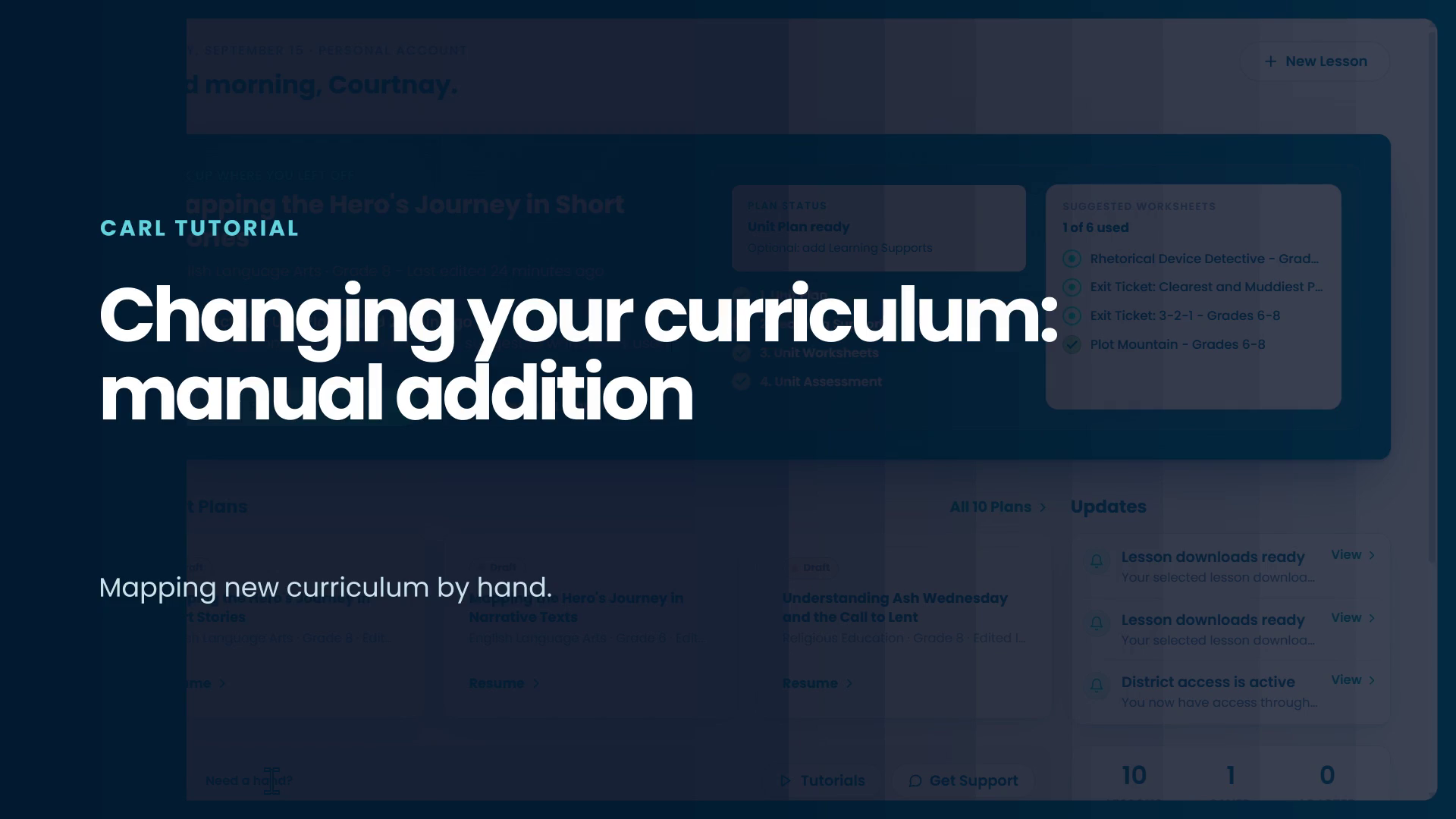 The Enter curriculum by hand setup screen