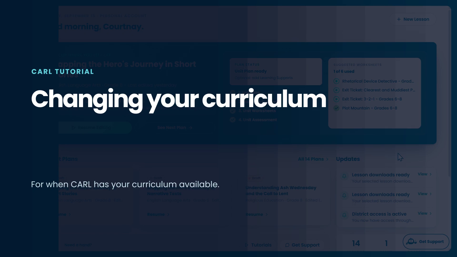 The Curriculum Defaults settings screen