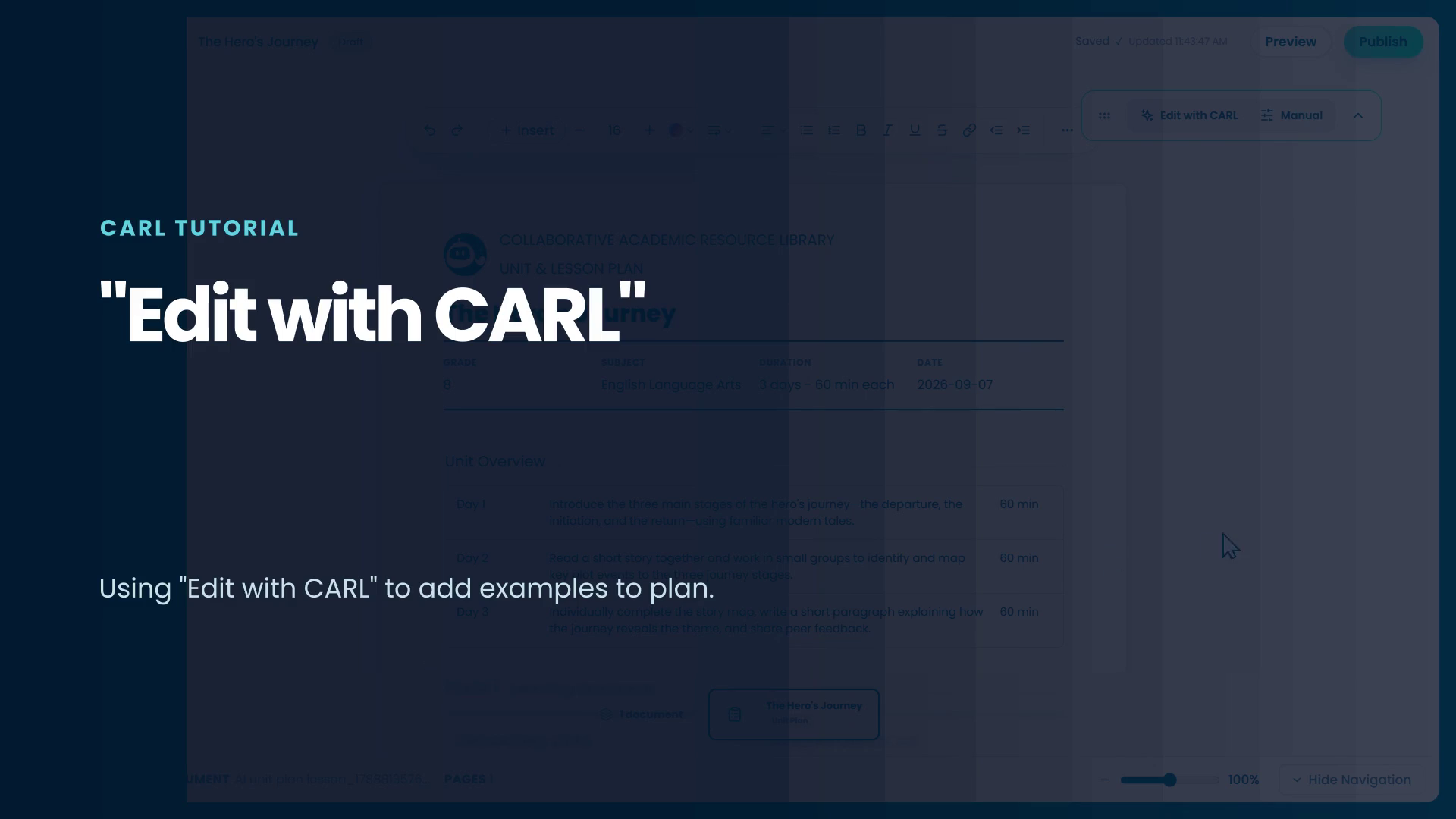 Edit with CARL working on a lesson plan