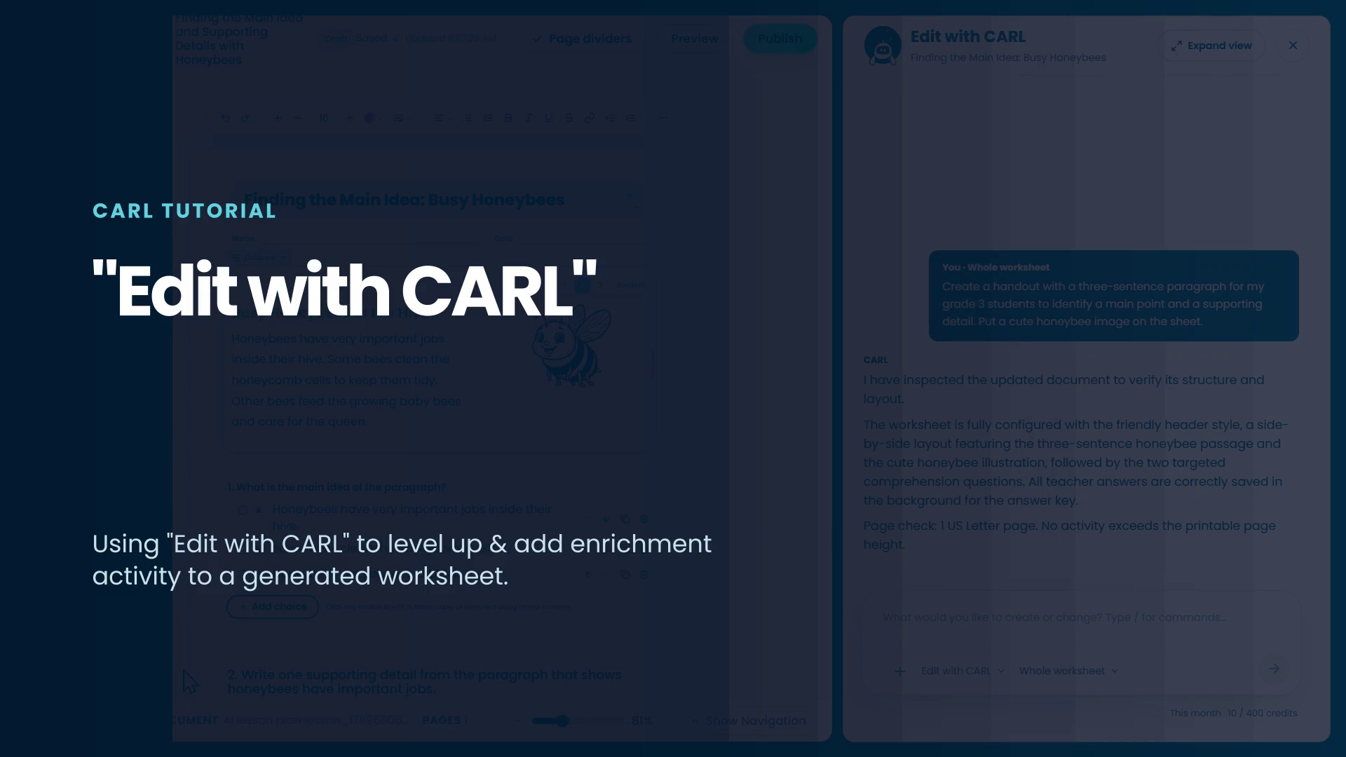 Edit with CARL levelling up a worksheet