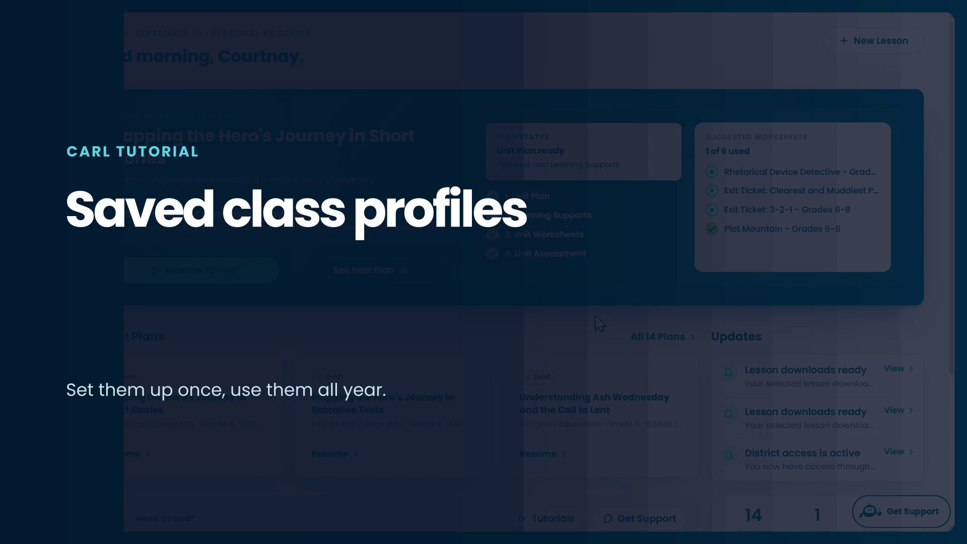 The Saved Class Profiles settings screen