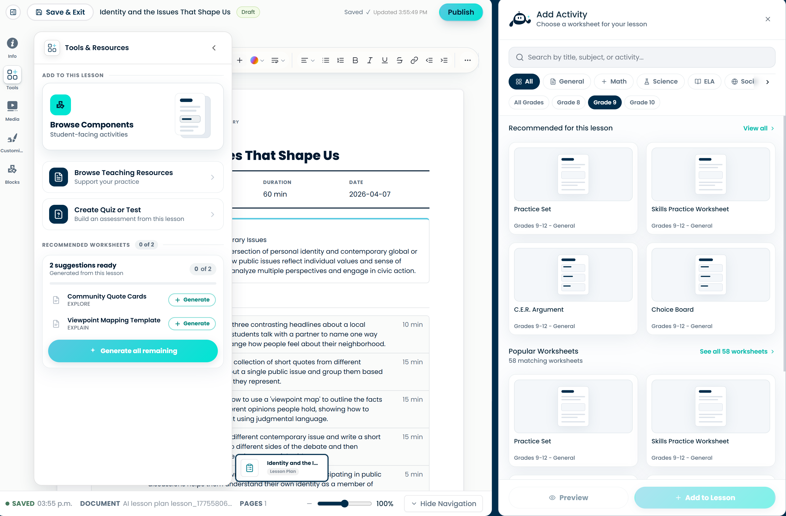 The Tools panel with the component browser open