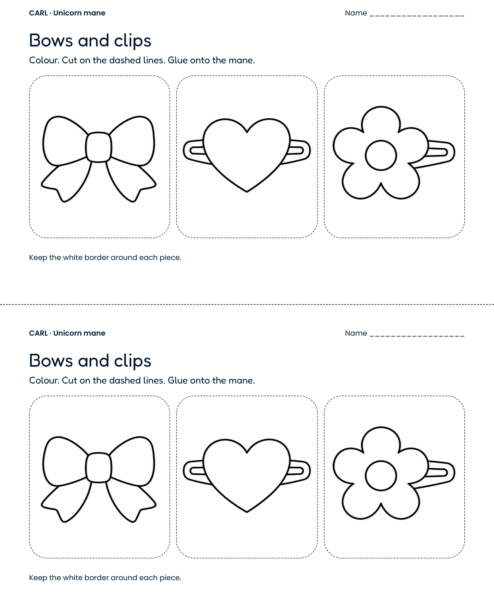 Bows and clips: two children per sheet preview