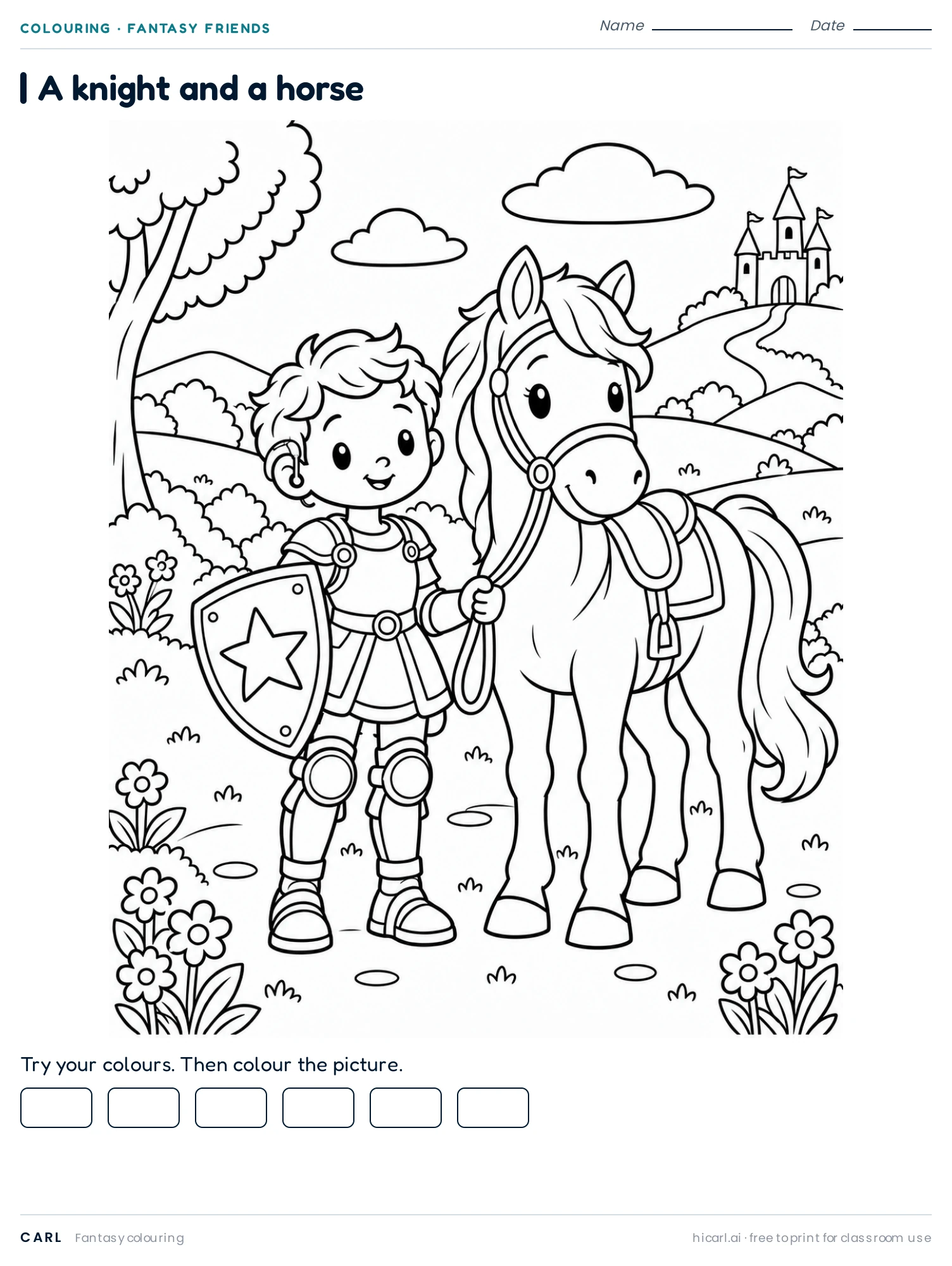 A Knight and a Horse 2 colouring page preview