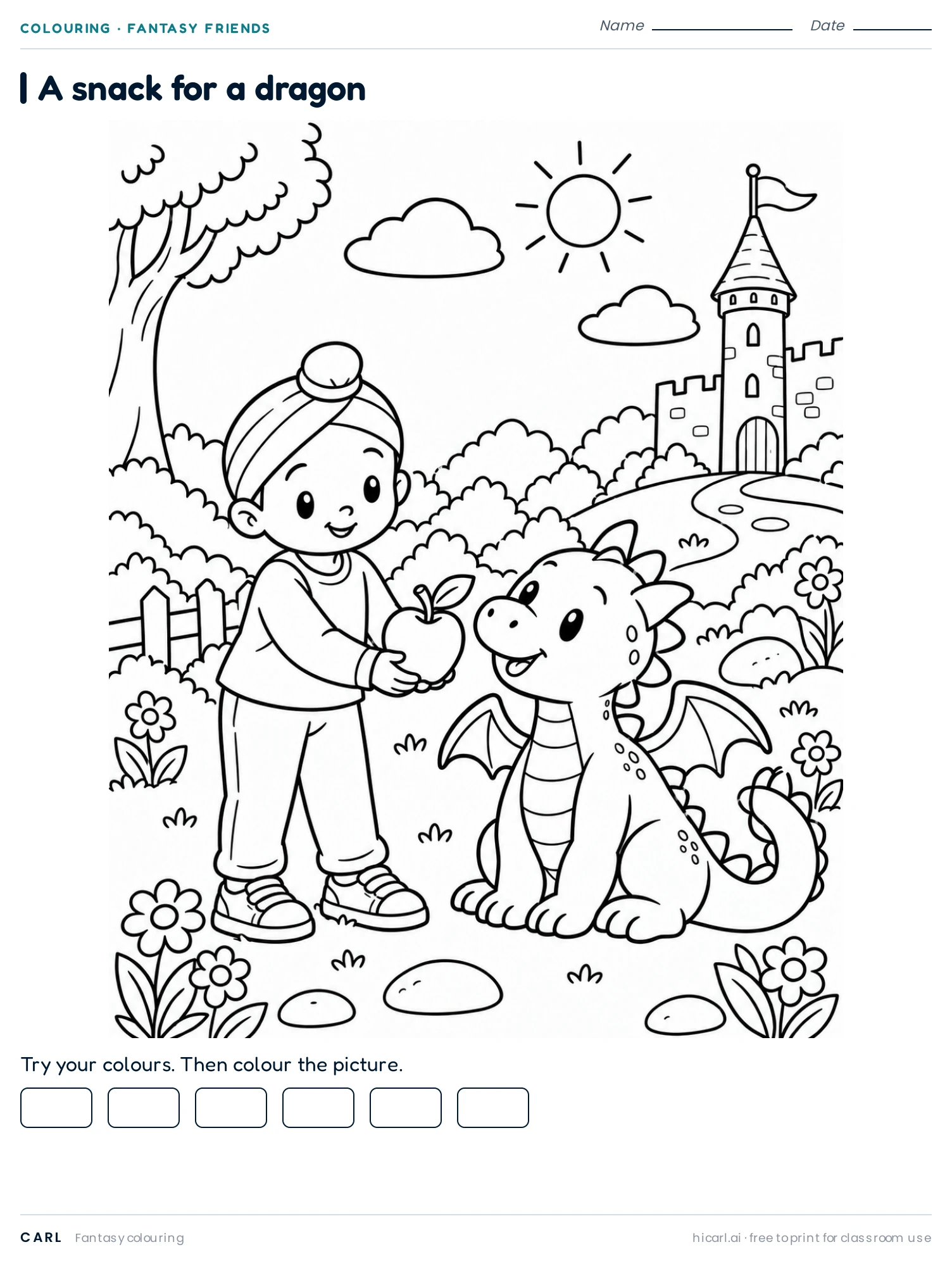 A Snack for a Dragon colouring page preview