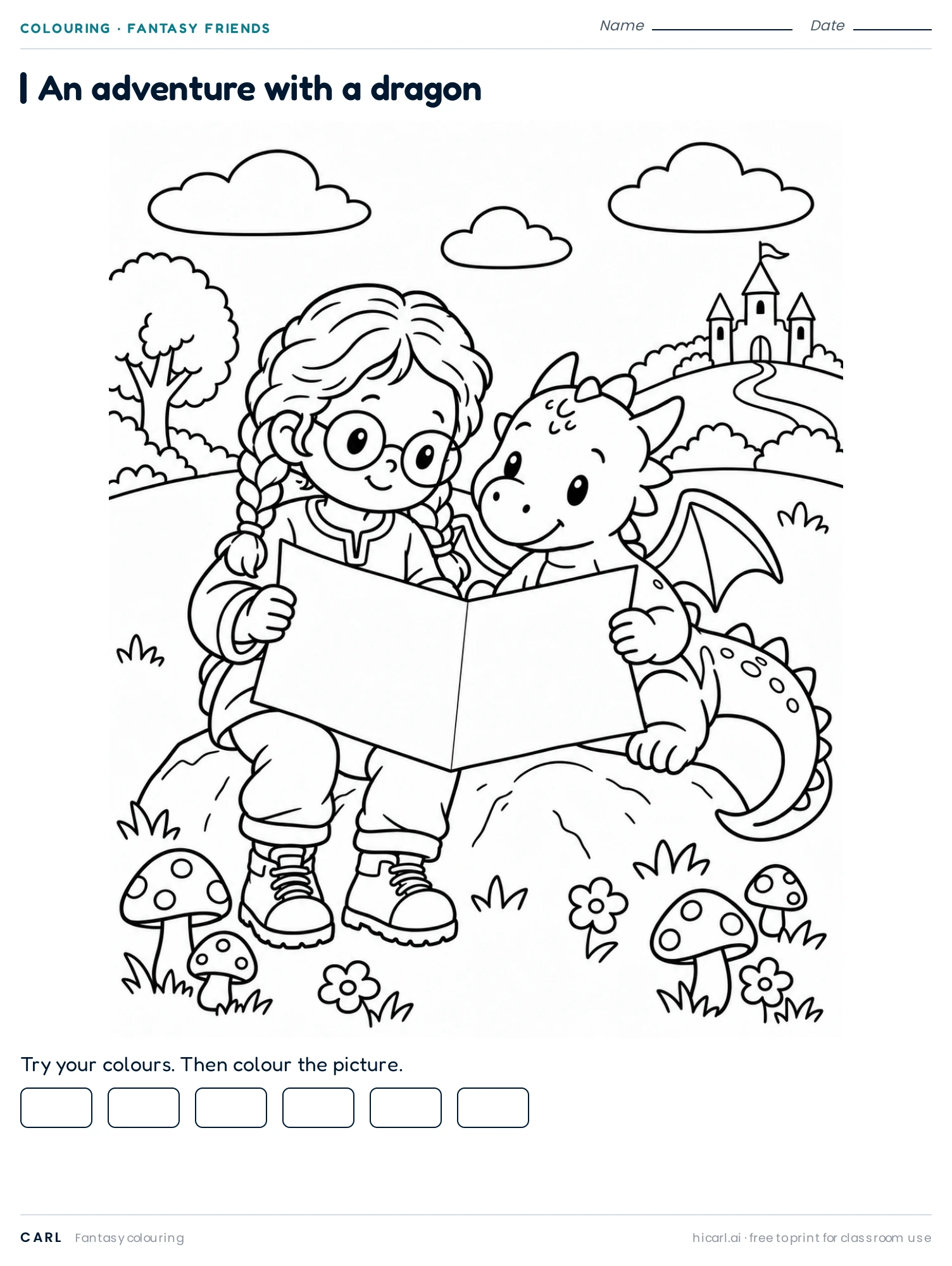 A Map for a Dragon colouring page preview
