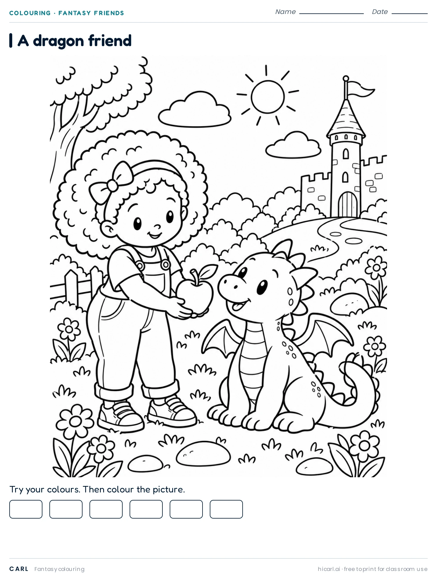 A Dragon Friend colouring page preview