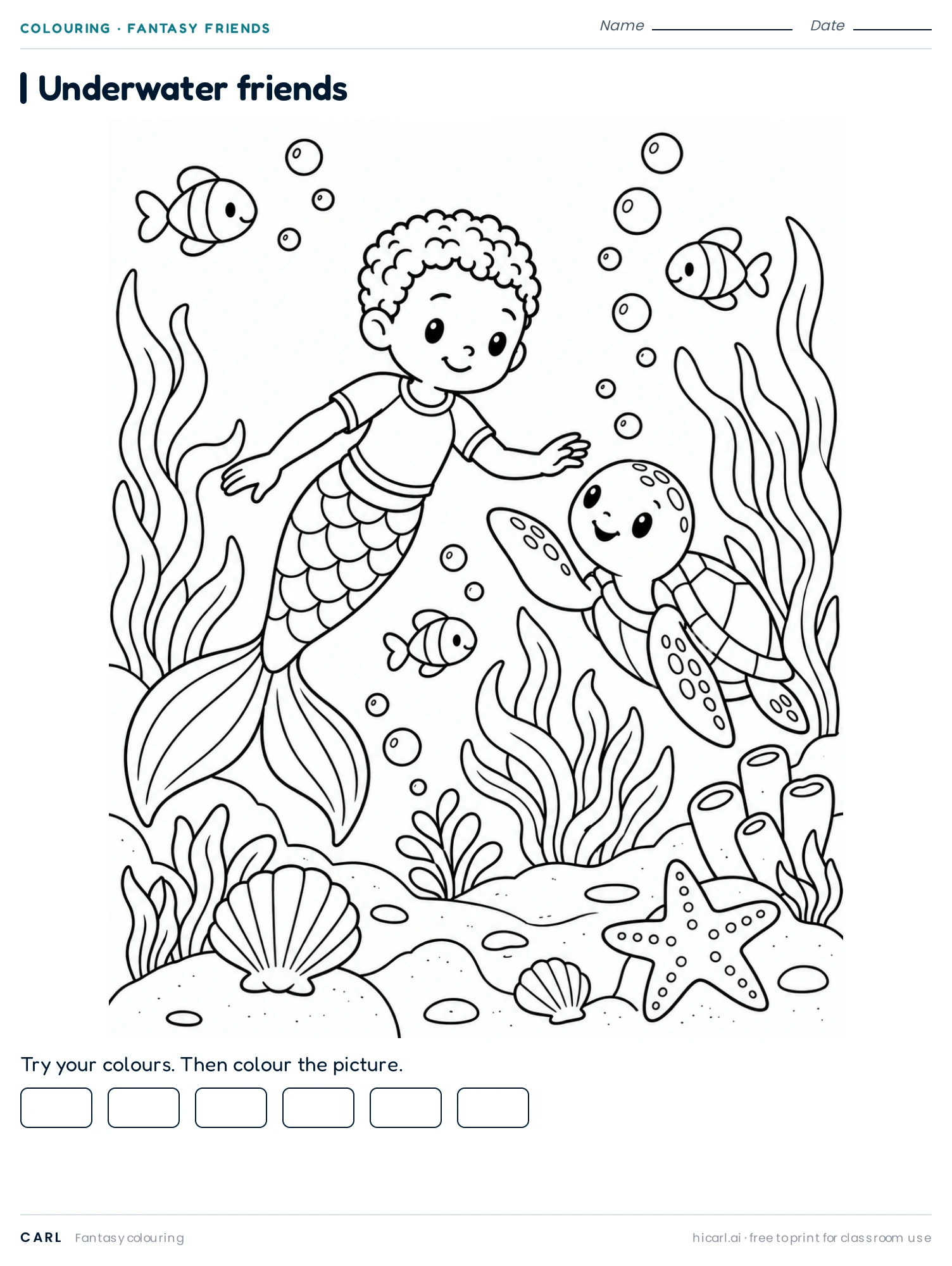 Underwater Friends 1 colouring page preview