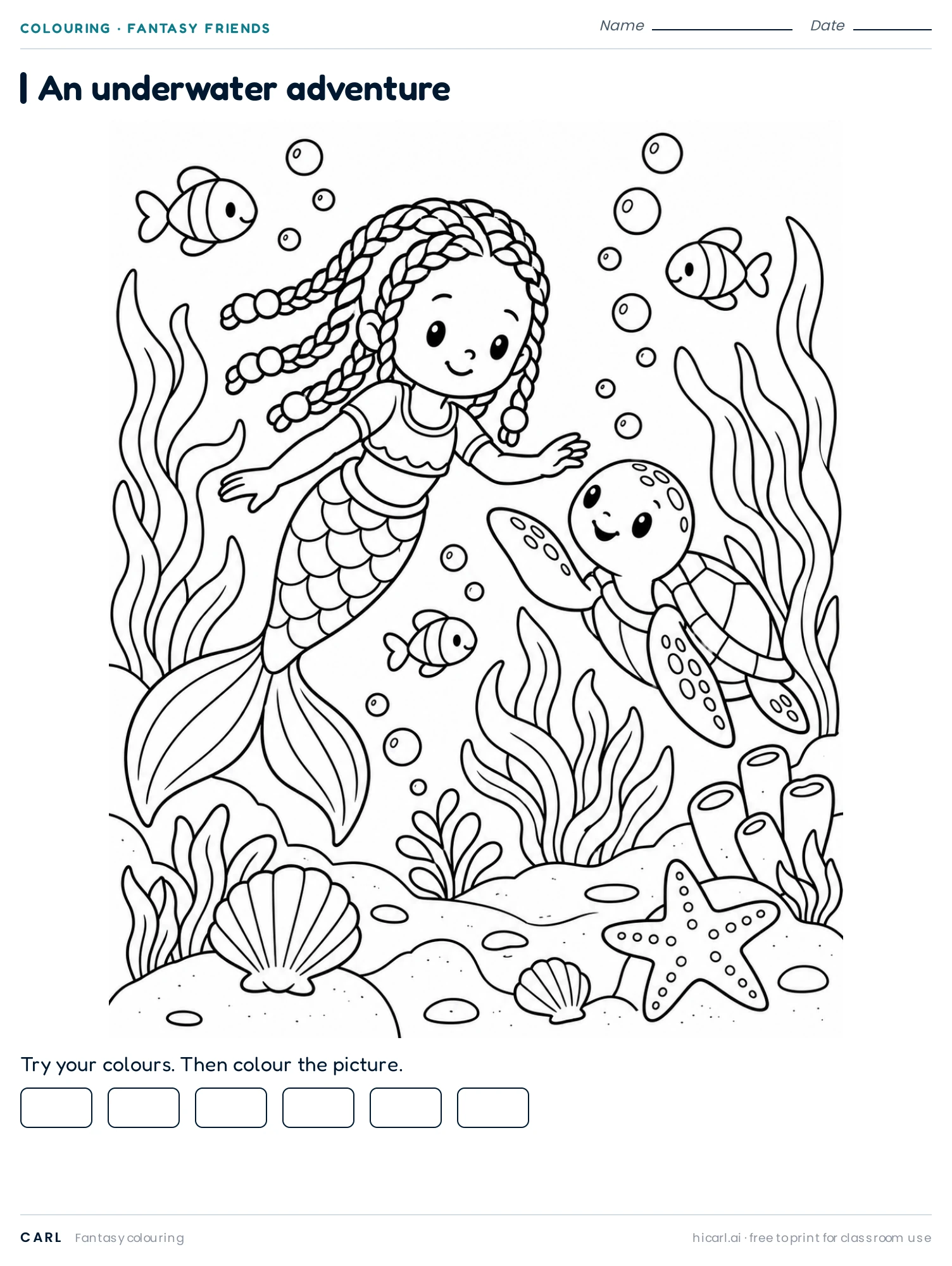 Underwater Adventure colouring page preview