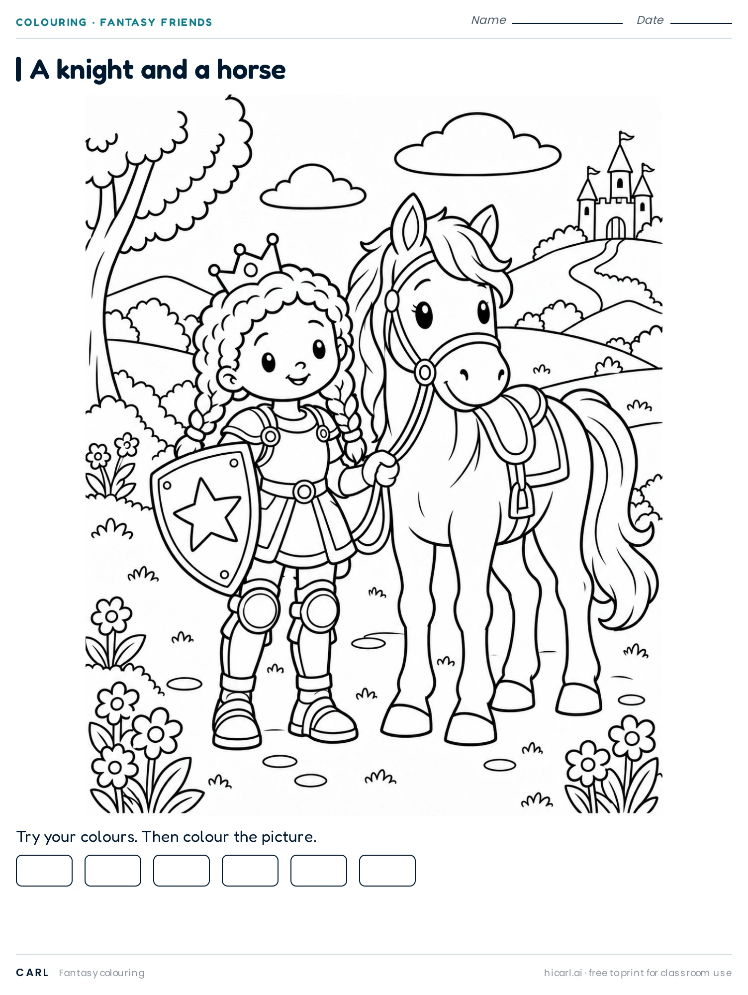 A Knight and a Horse 1 colouring page preview