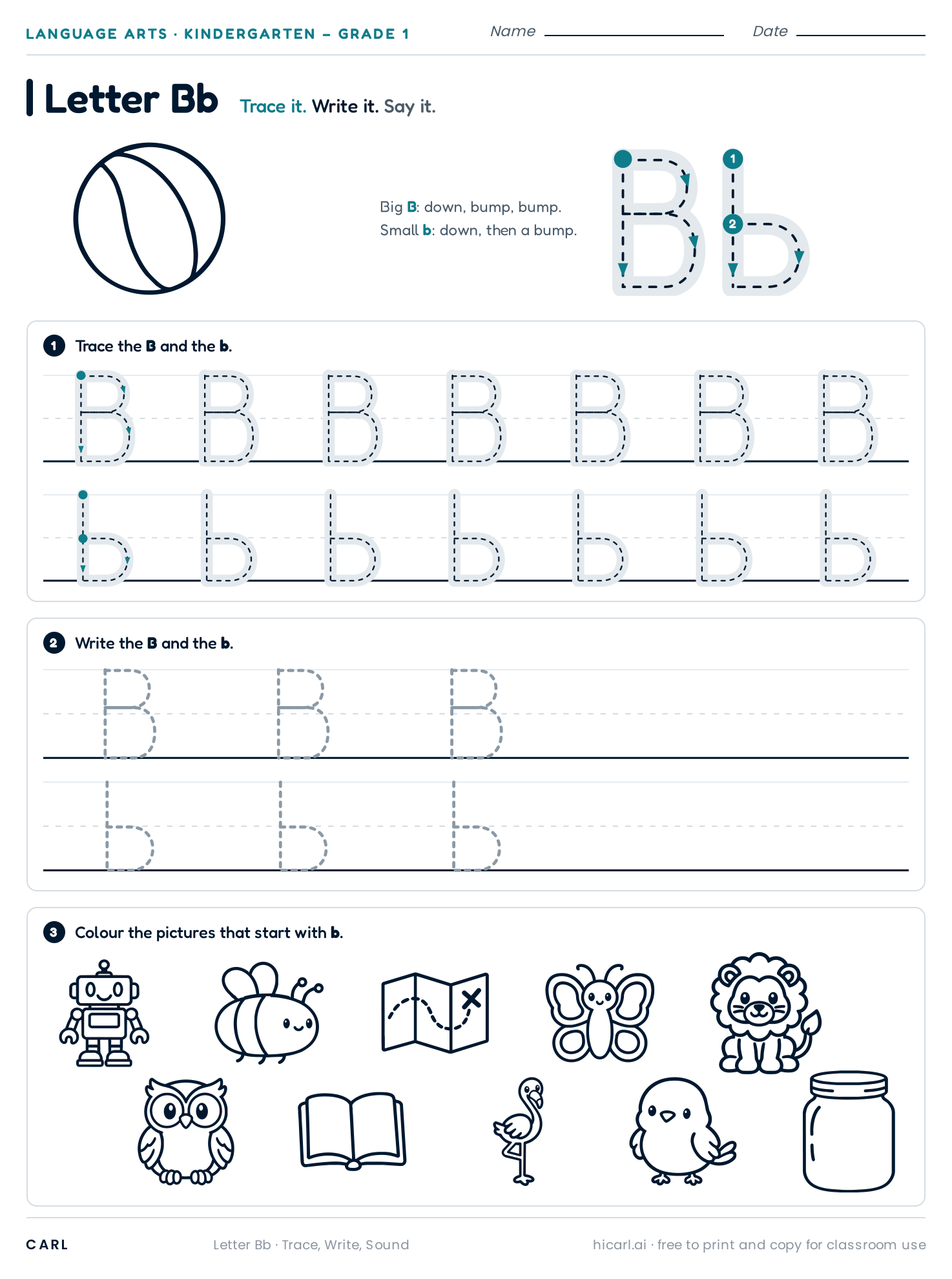 Letter Bb worksheet preview