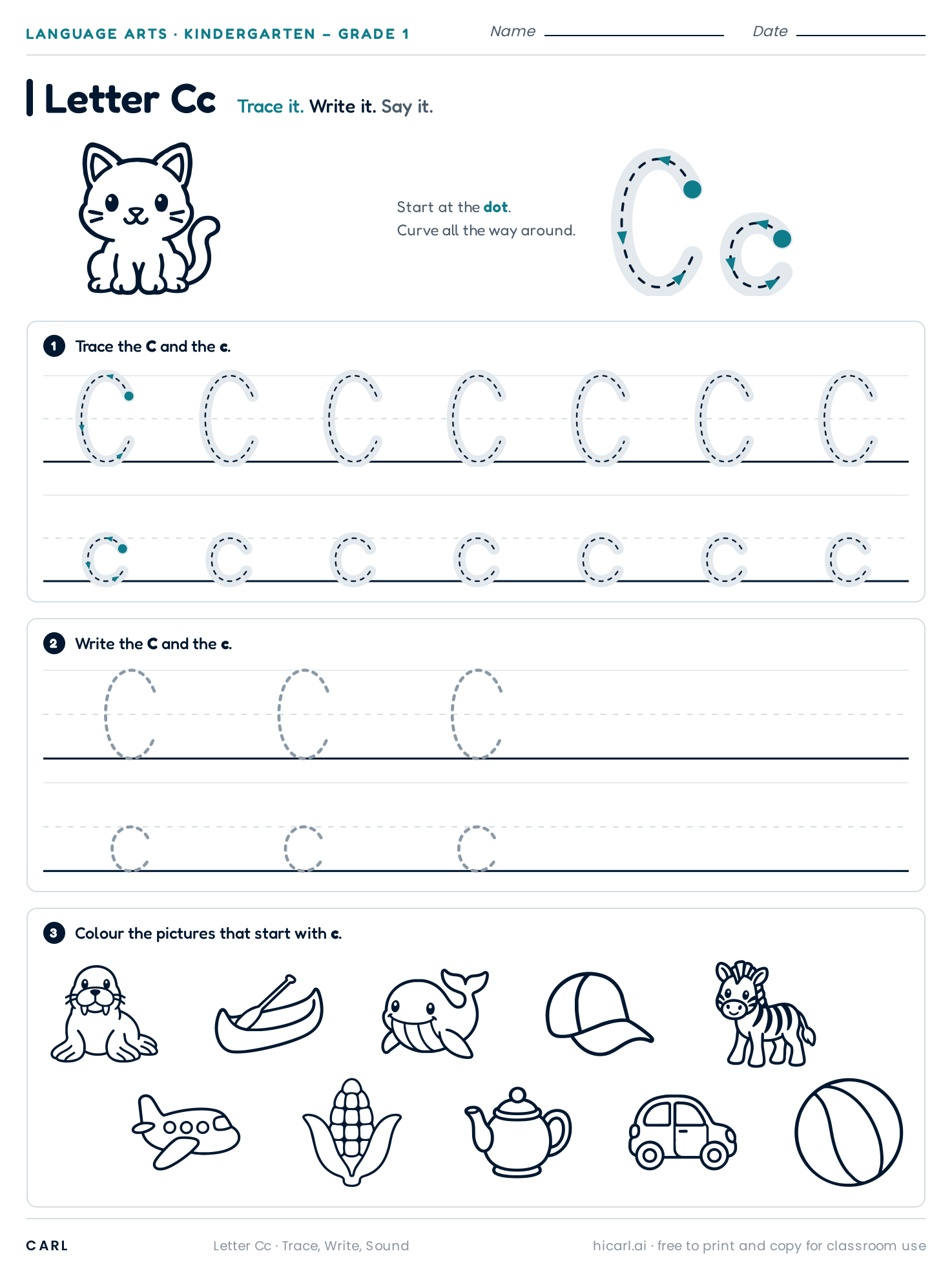 Letter Cc worksheet preview