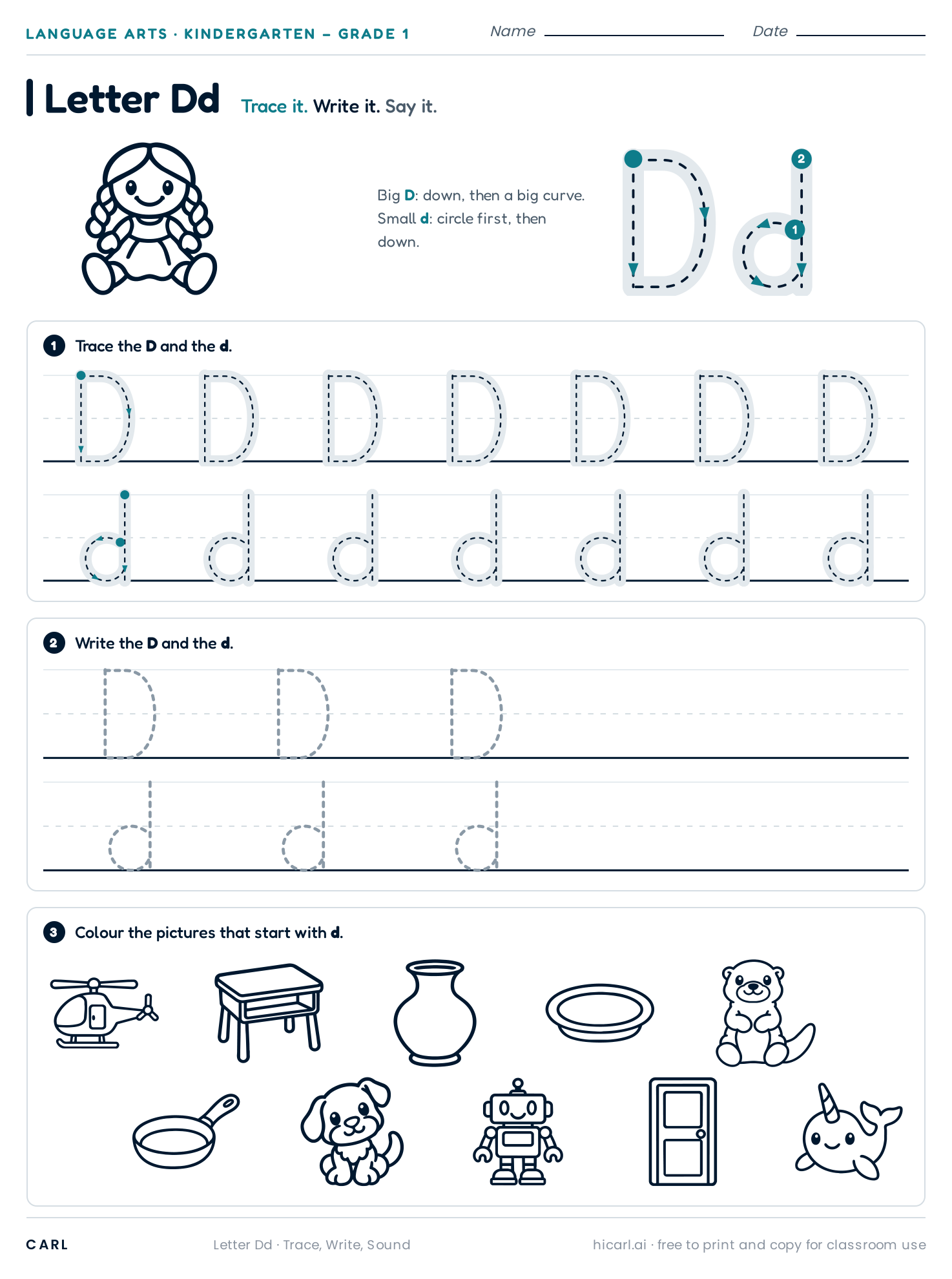 Letter Dd worksheet preview