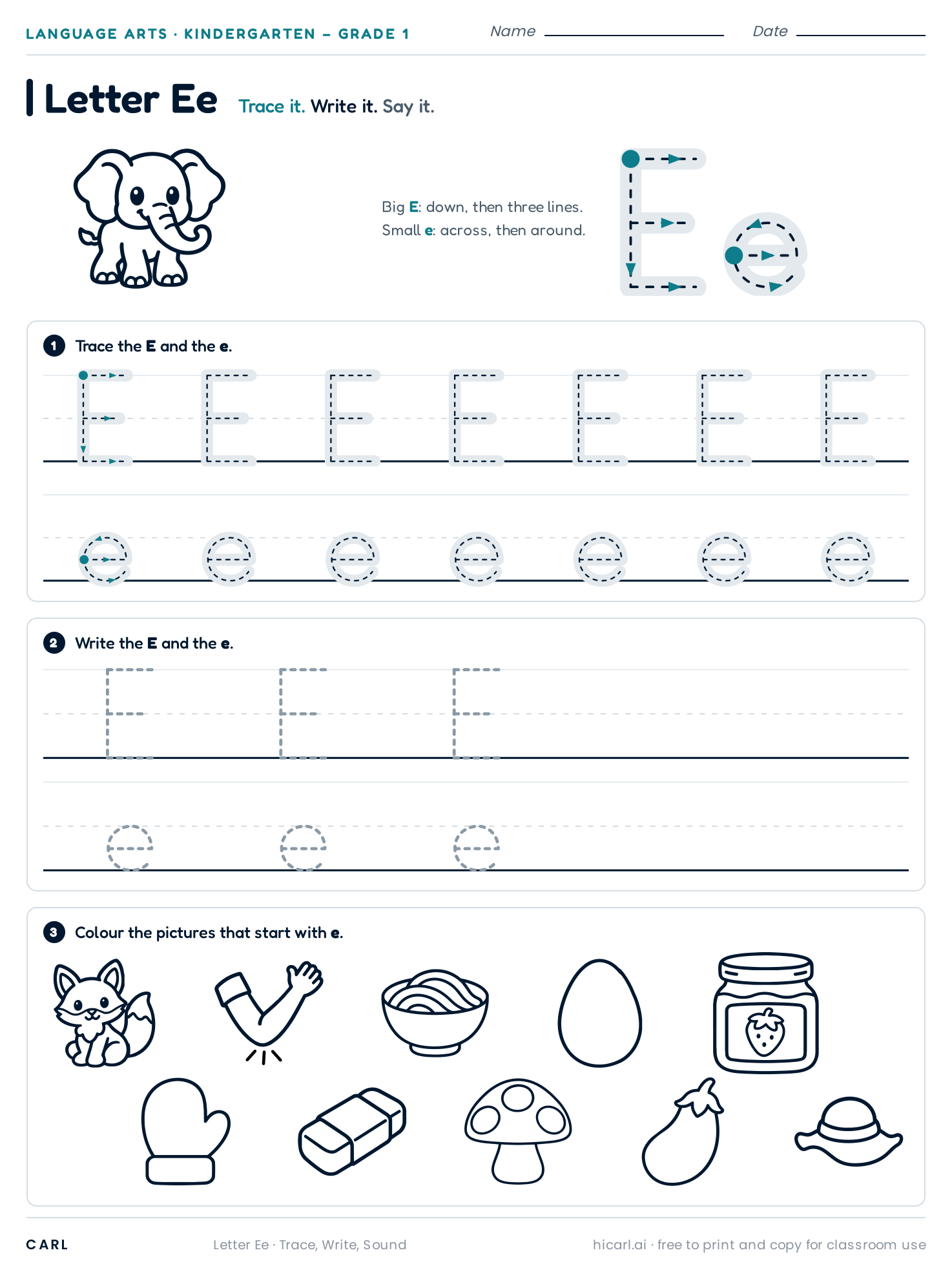 Letter Ee worksheet preview