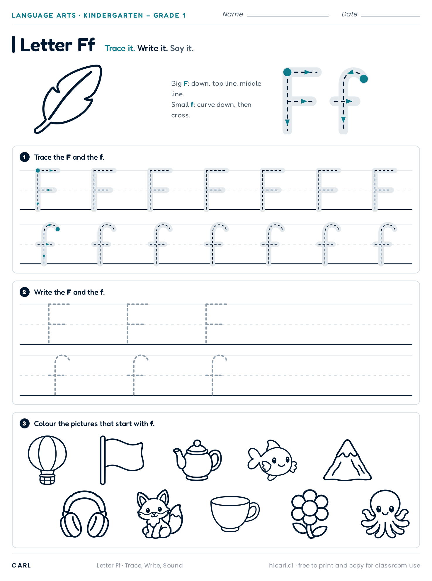 Letter Ff worksheet preview