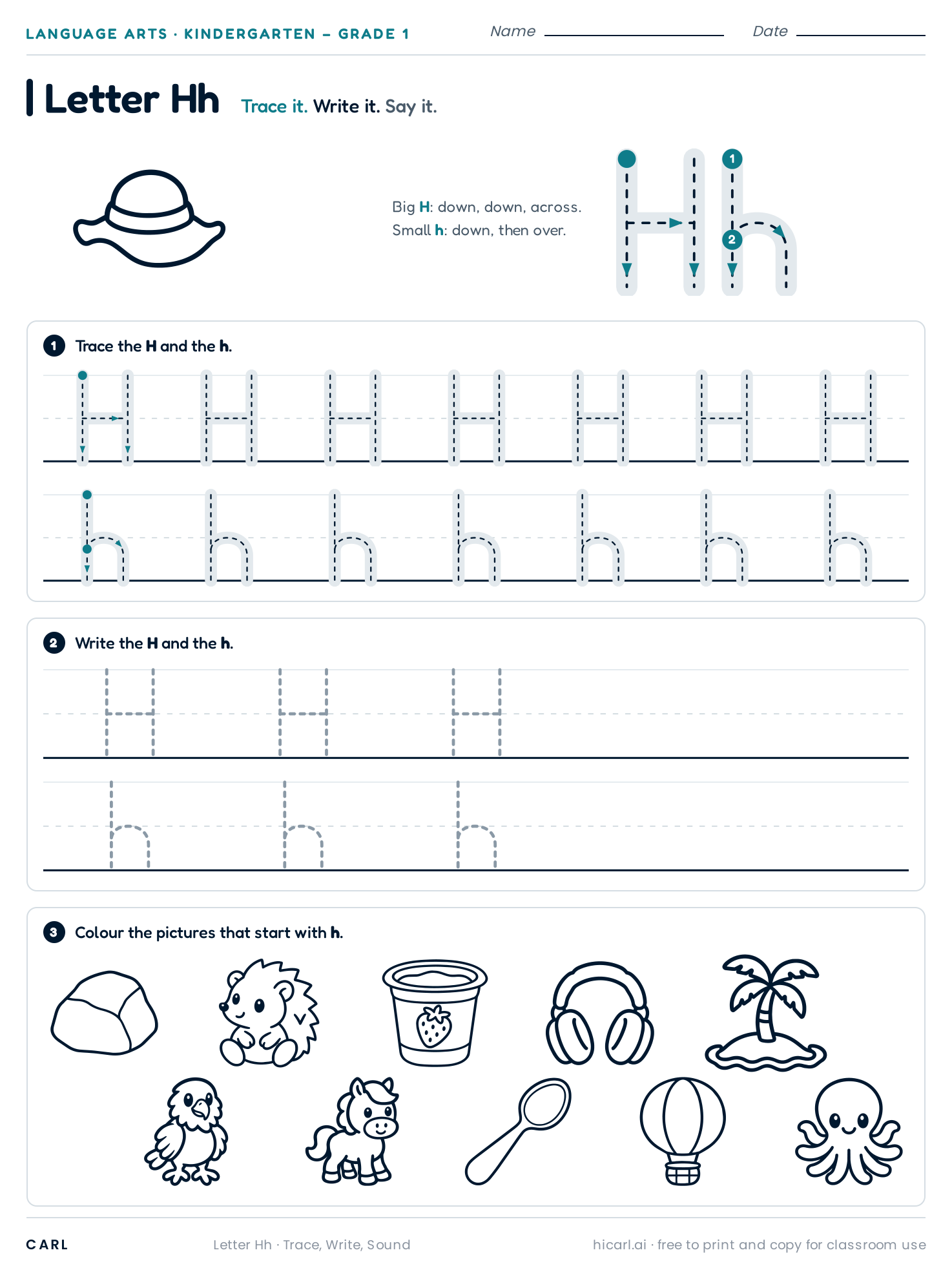 Letter Hh worksheet preview