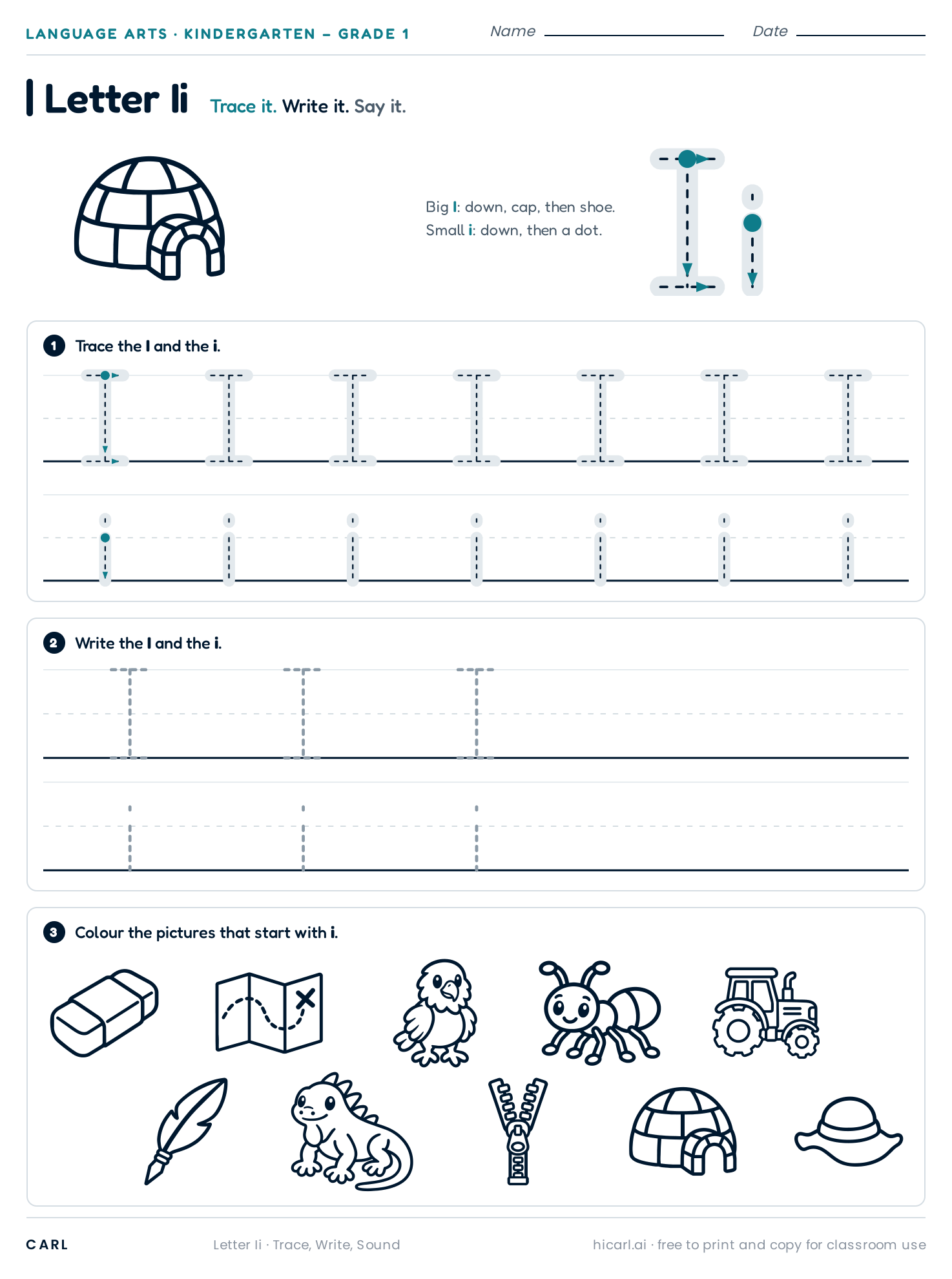 Letter Ii worksheet preview
