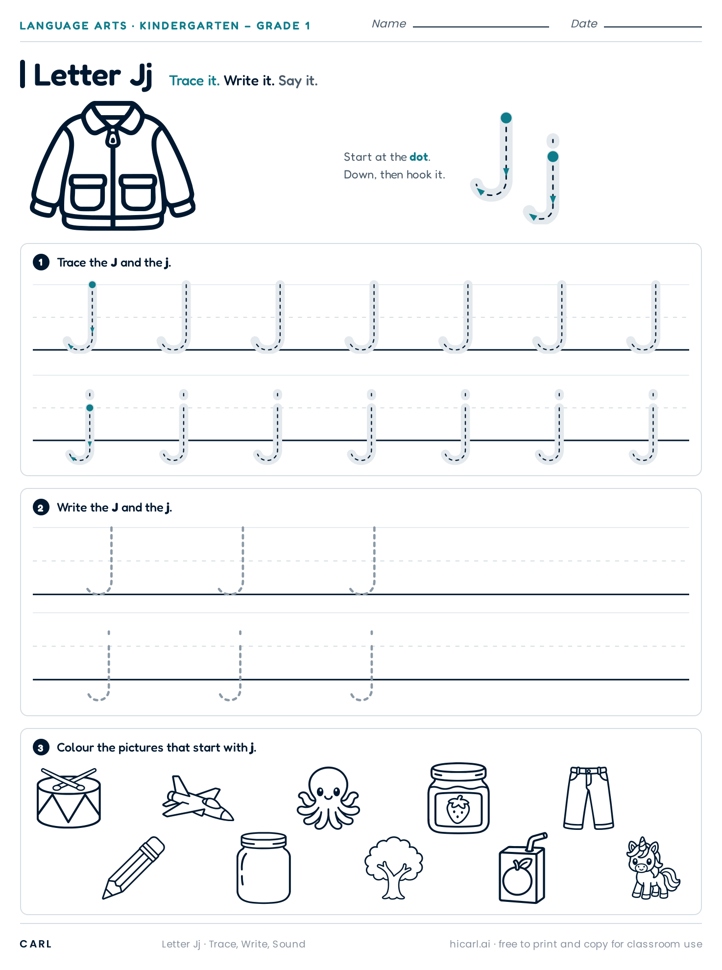 Letter Jj worksheet preview