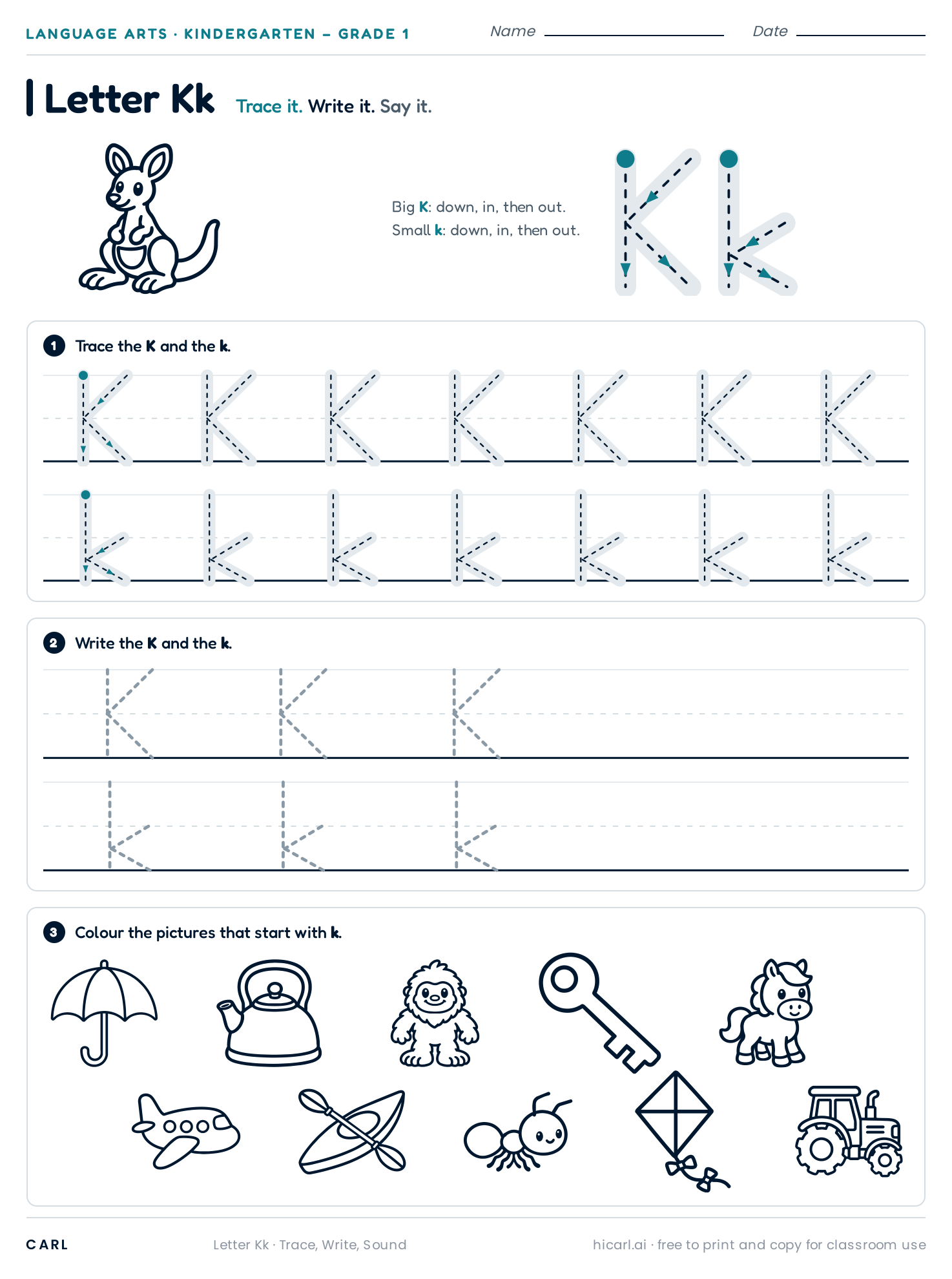 Letter Kk worksheet preview