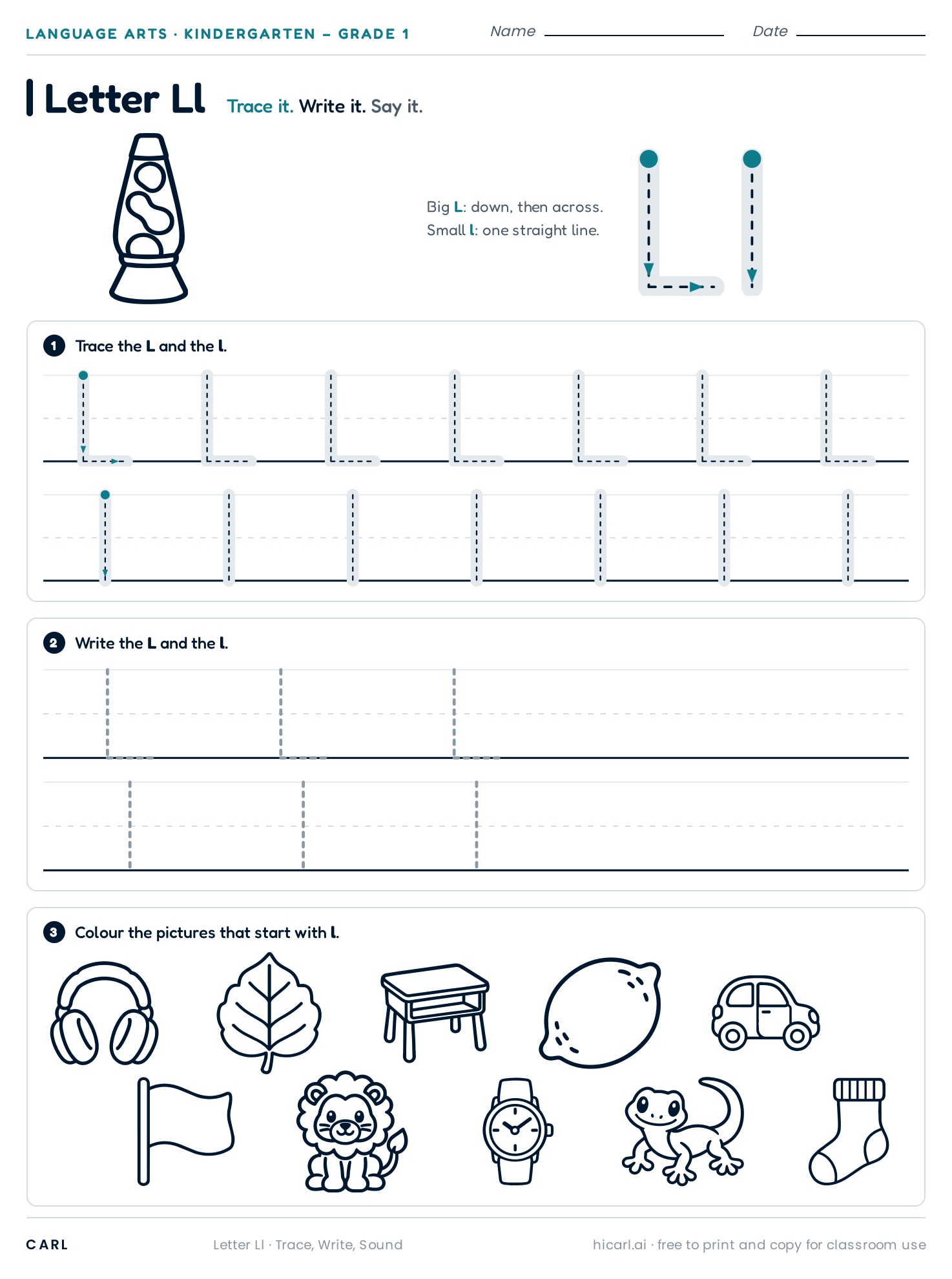 Letter Ll worksheet preview