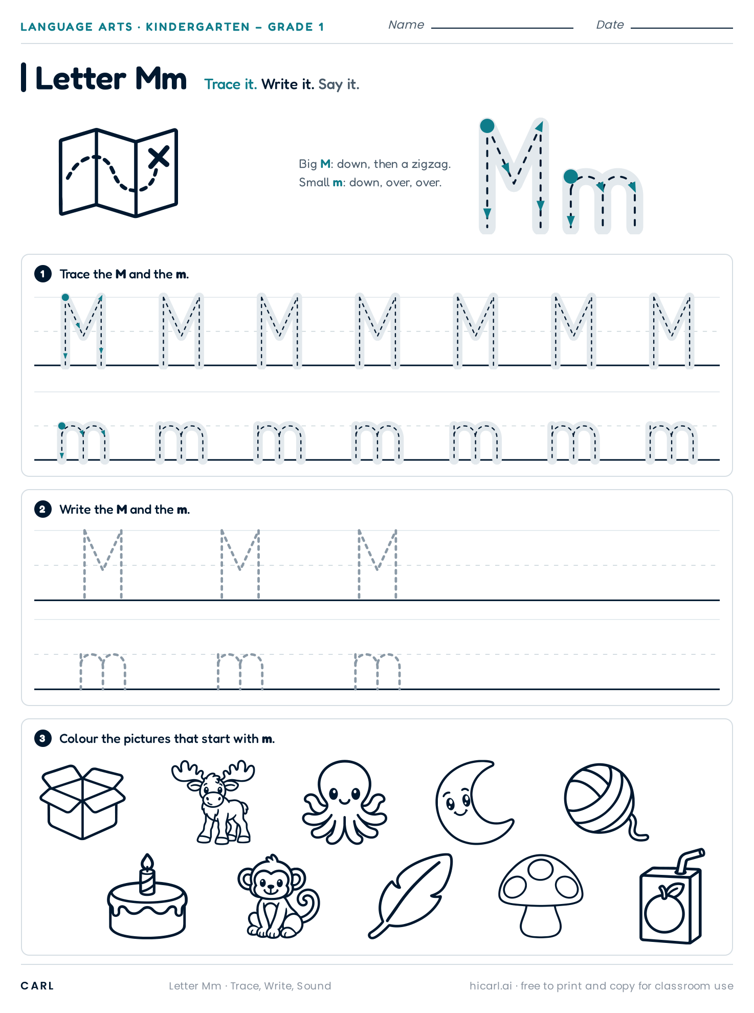 Letter Mm worksheet preview