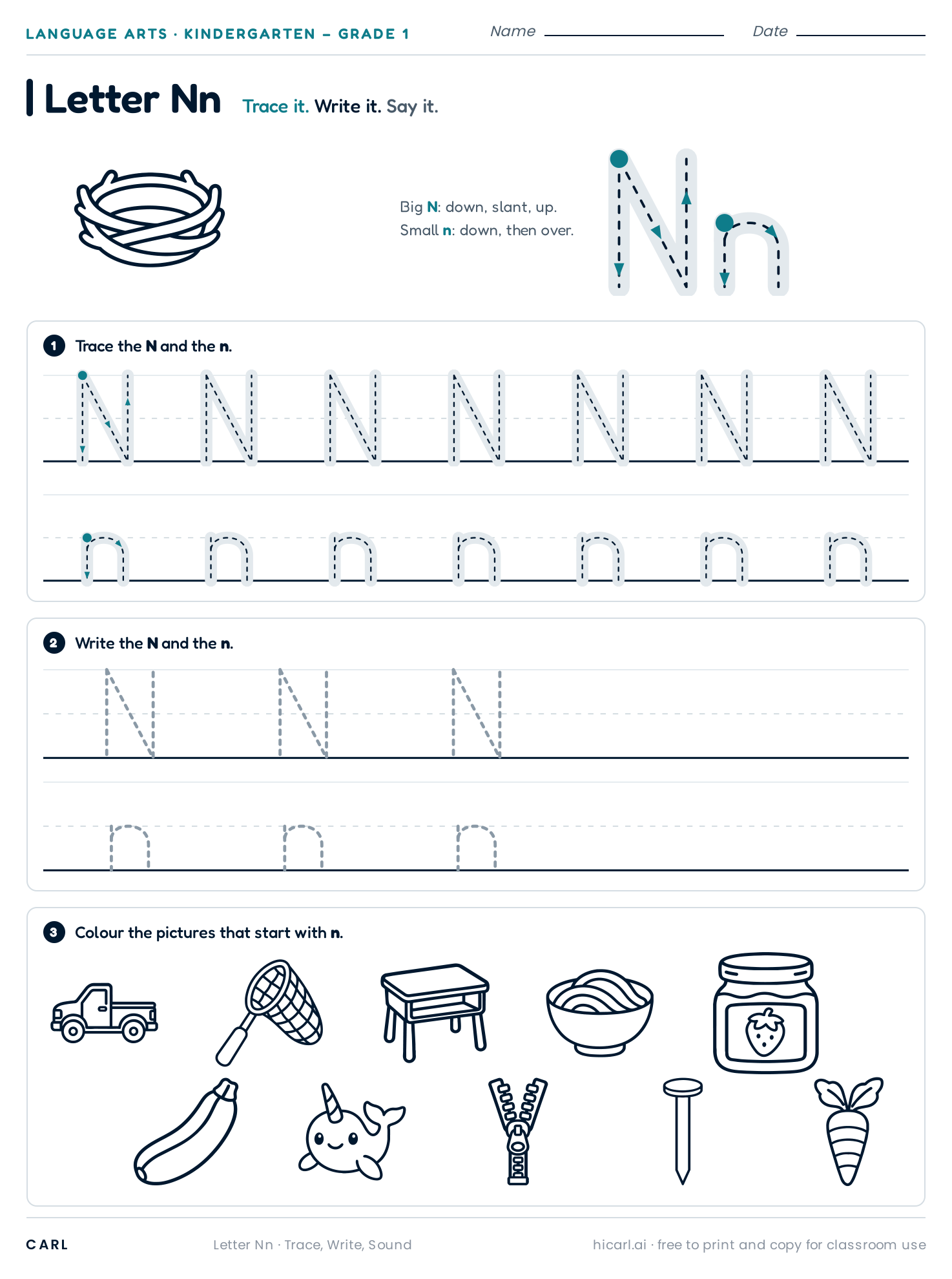Letter Nn worksheet preview