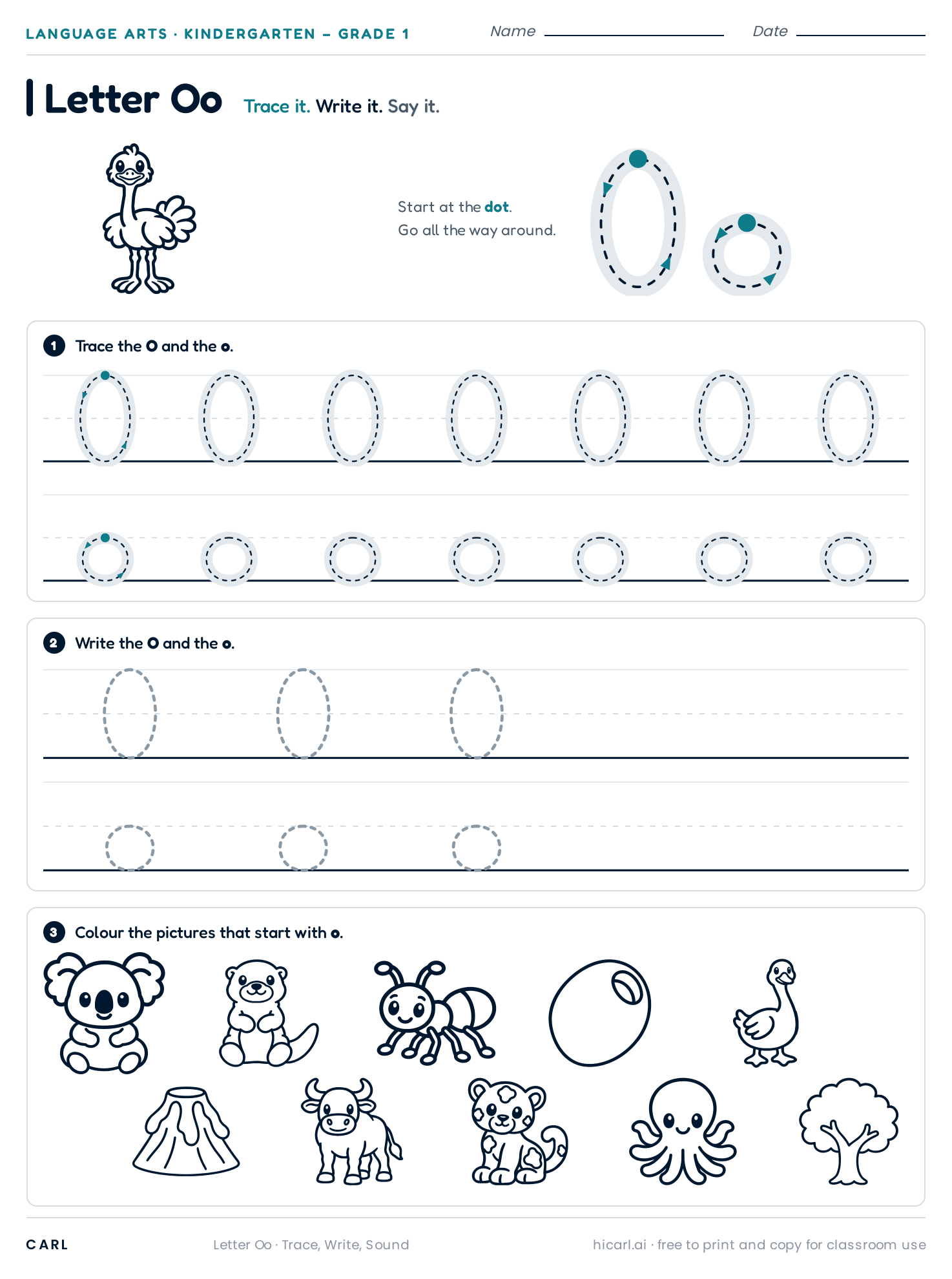 Letter Oo worksheet preview