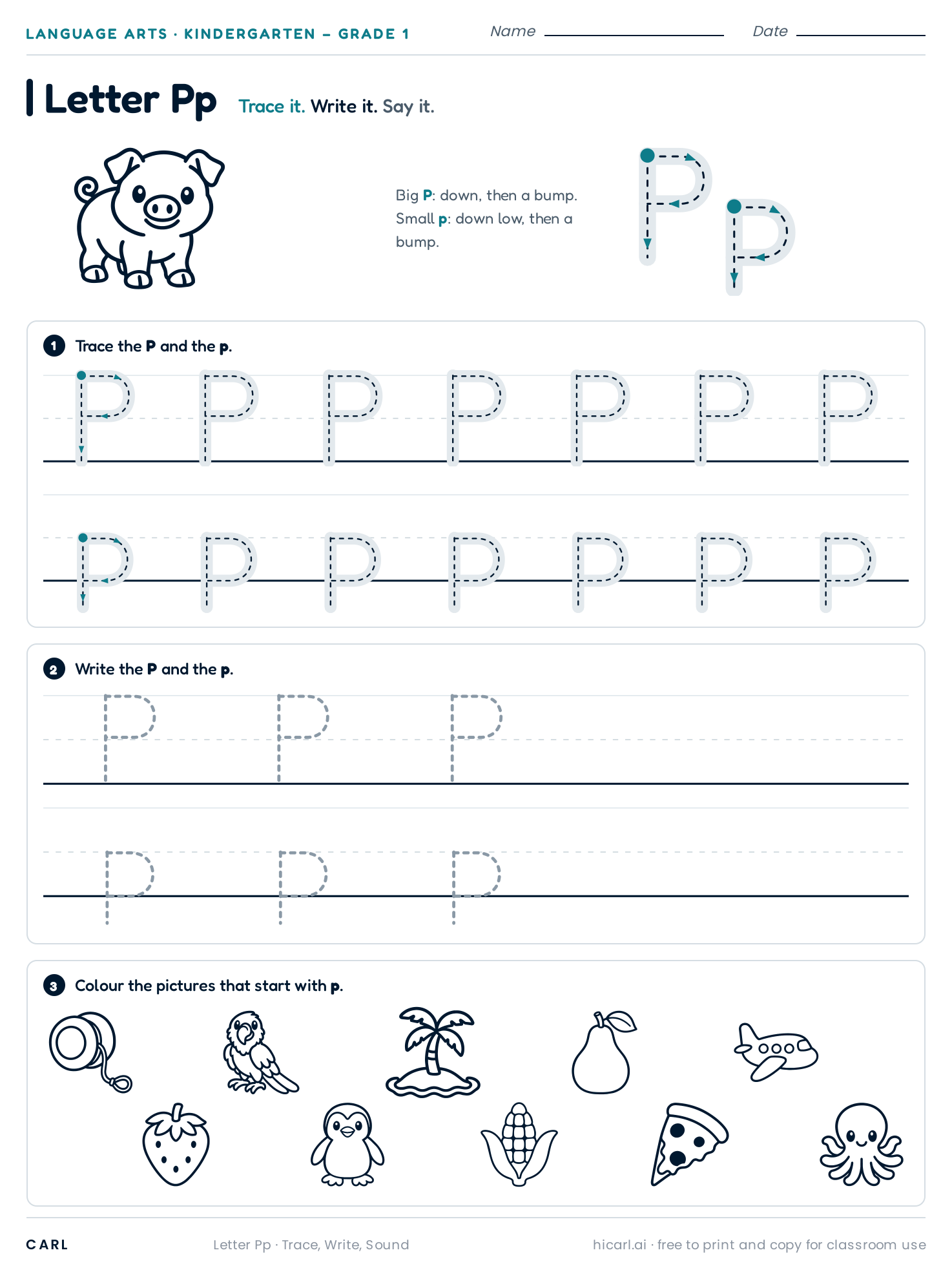 Letter Pp worksheet preview