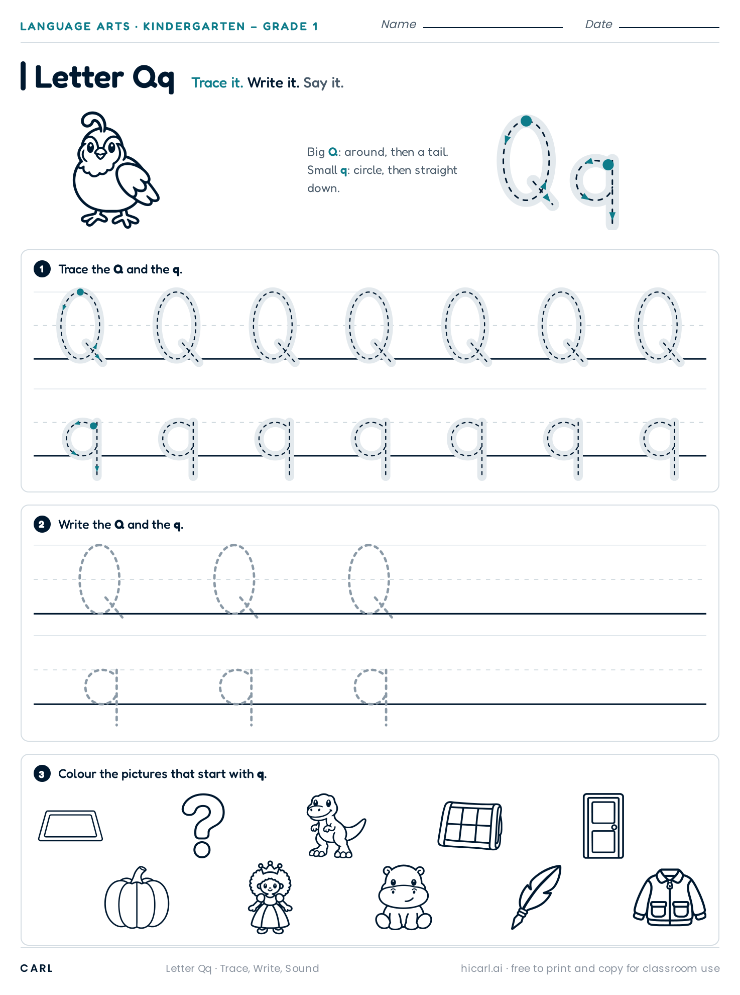 Letter Qq worksheet preview