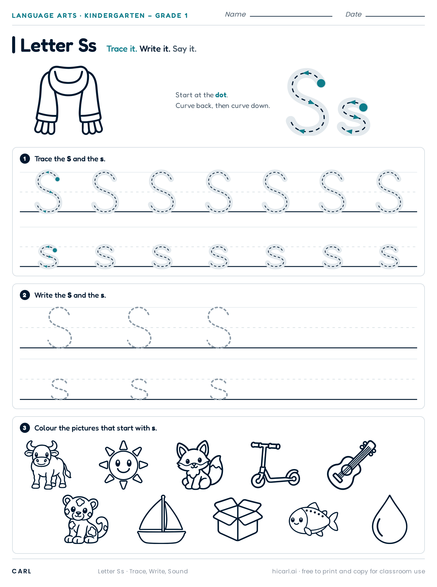 Letter Ss worksheet preview