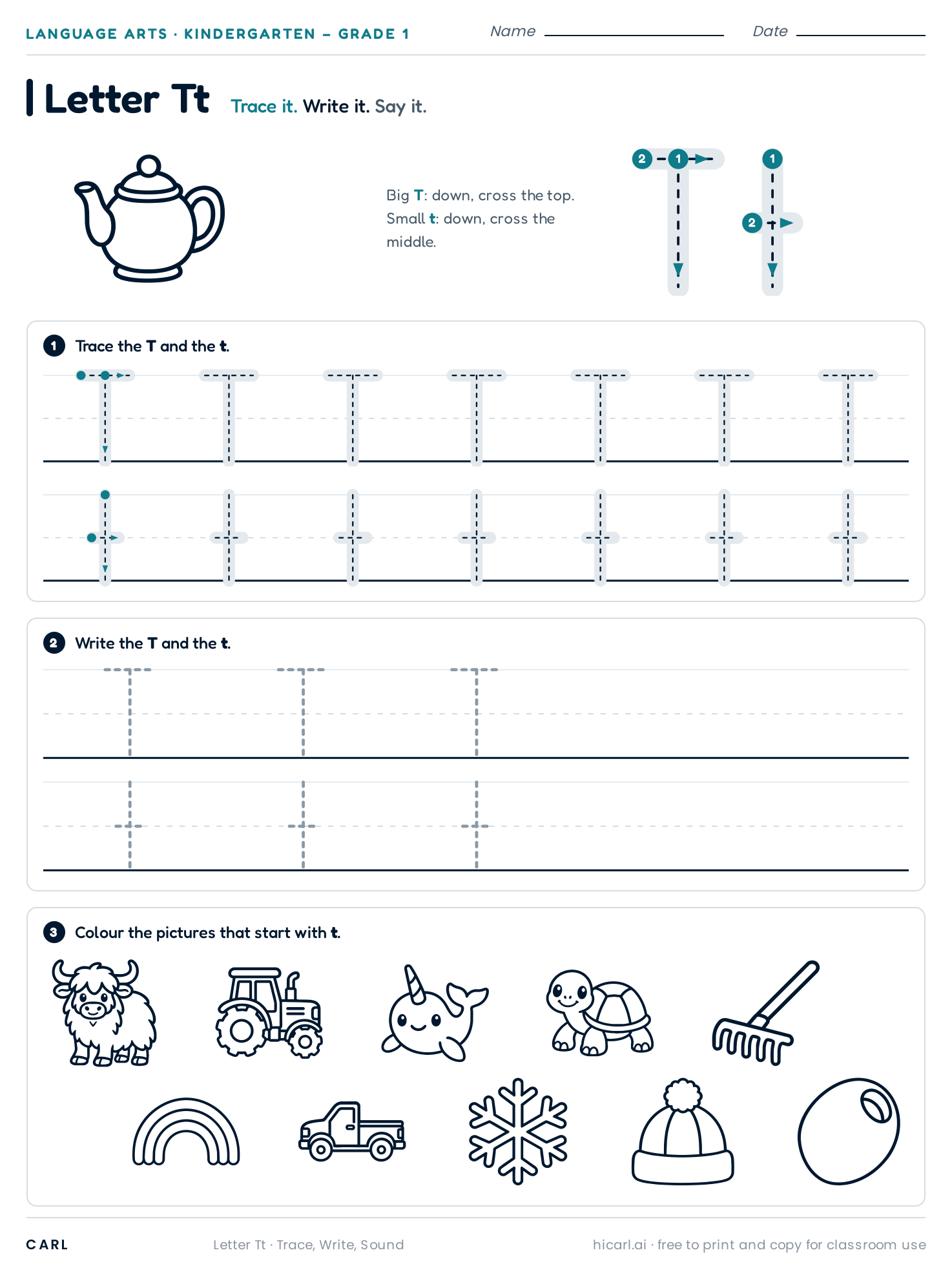 Letter Tt worksheet preview