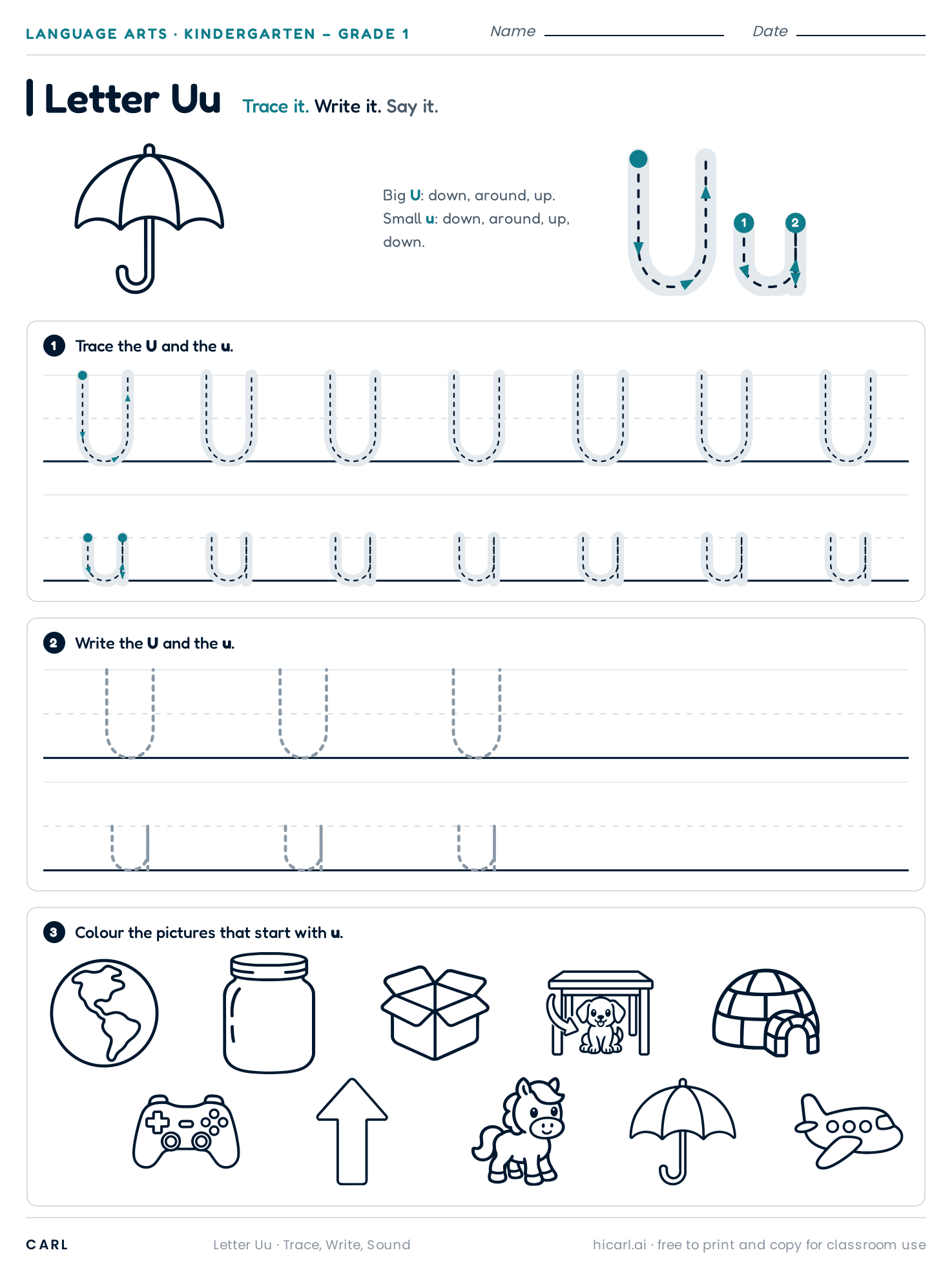 Letter Uu worksheet preview